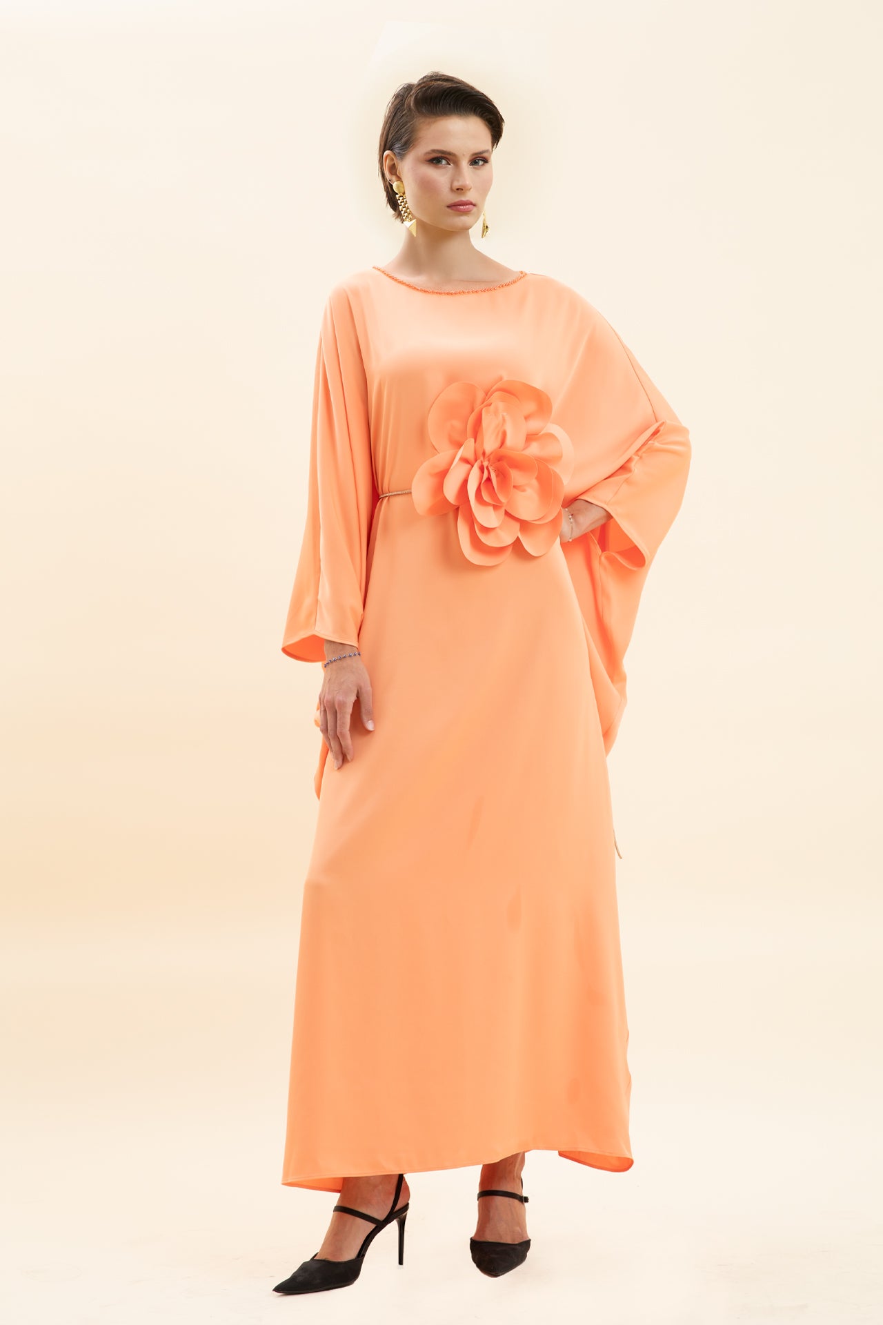 Dress with Floral Details and Ribbon Accessories