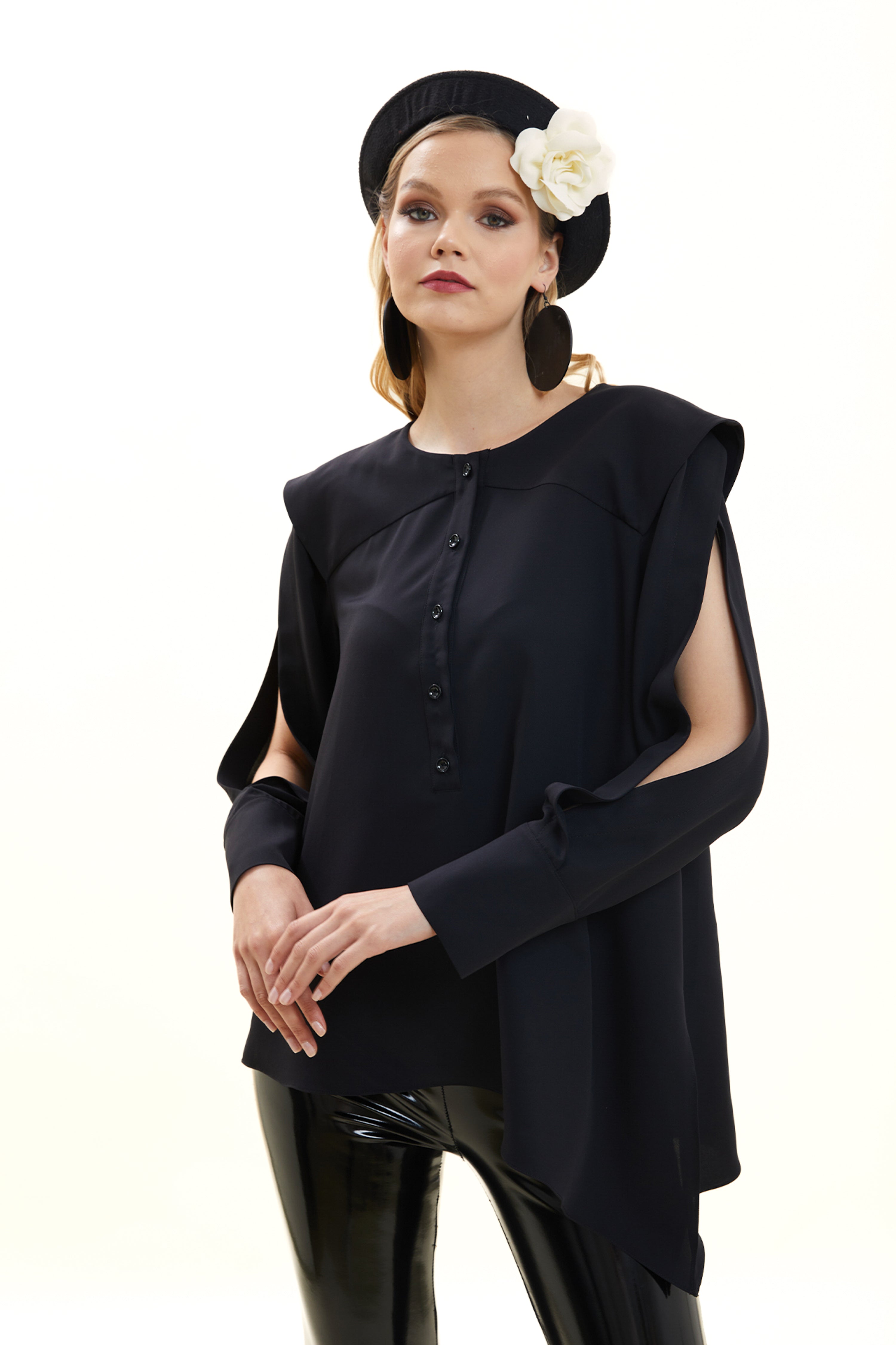 Asymmetrical Blouse with Slit Sleeves