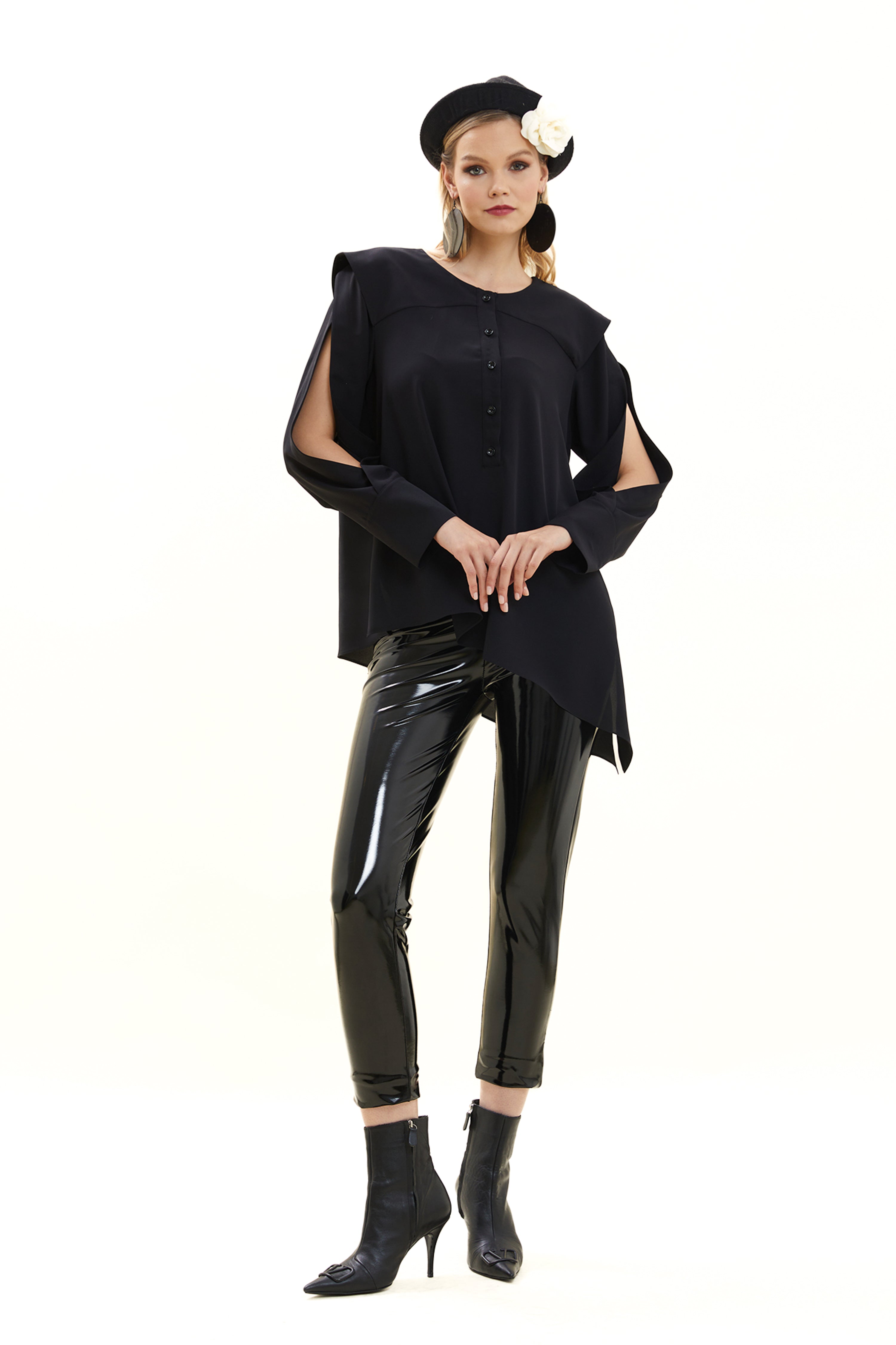 Asymmetrical Blouse with Slit Sleeves