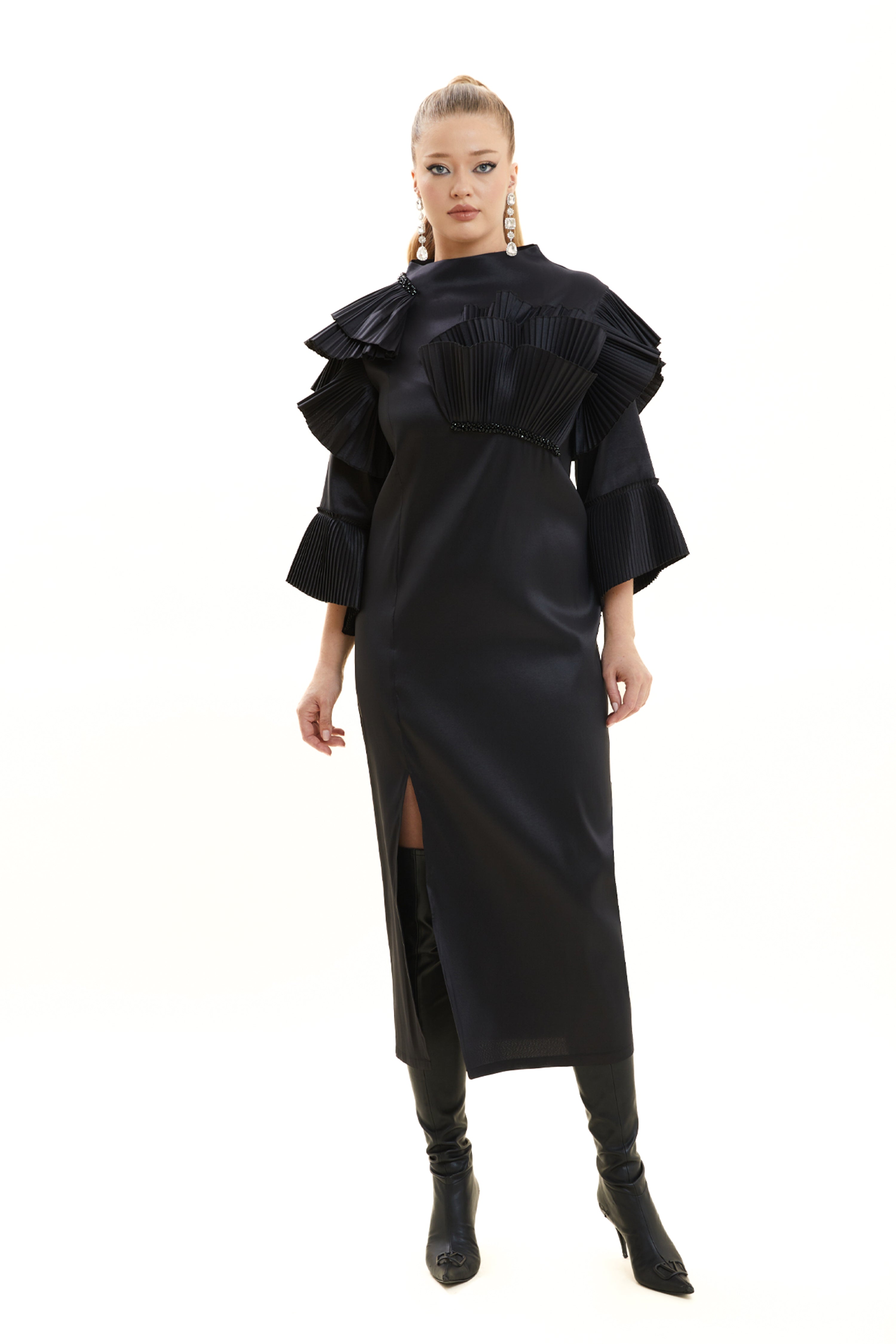Pleated Taffeta Cocktail Dress