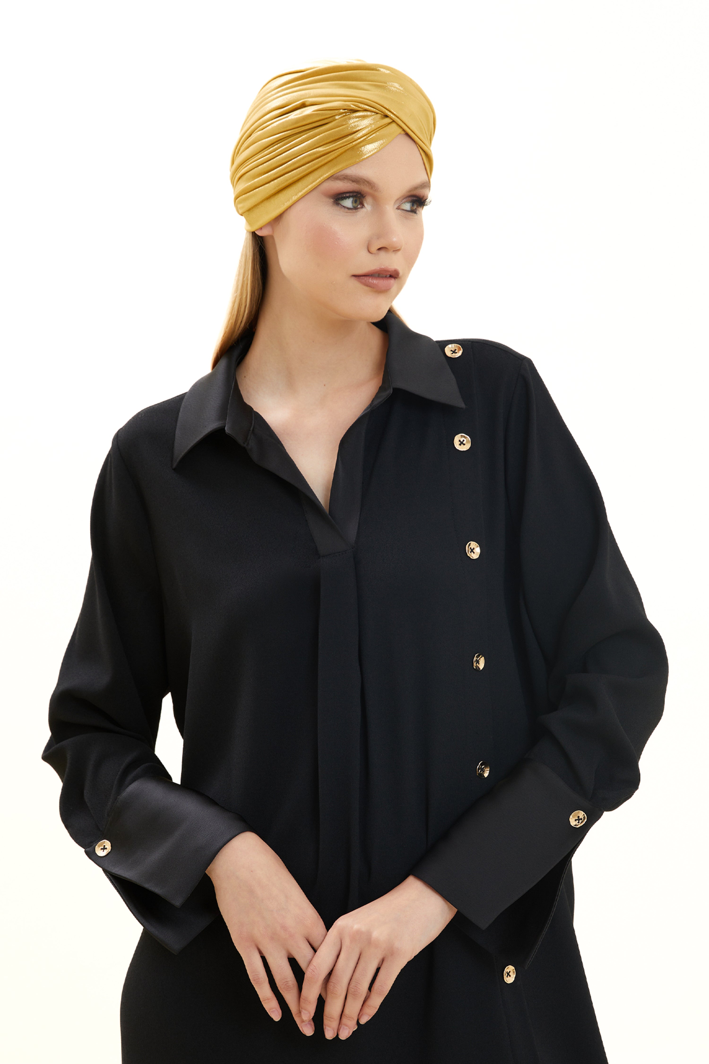 Button-Detailed Asymmetrical Crepe Dress