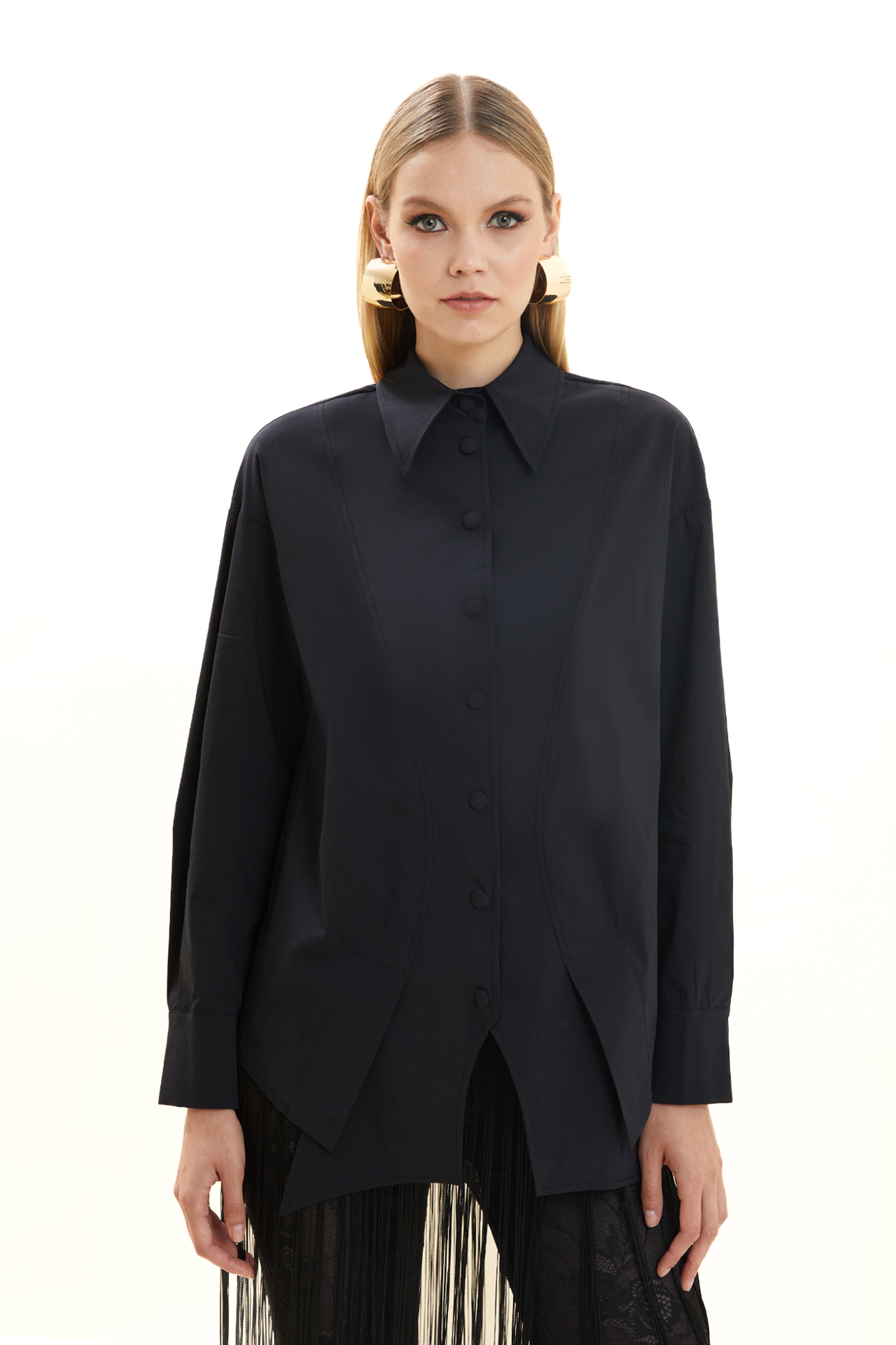 Snap Closure Avant Garde Cotton Shirt