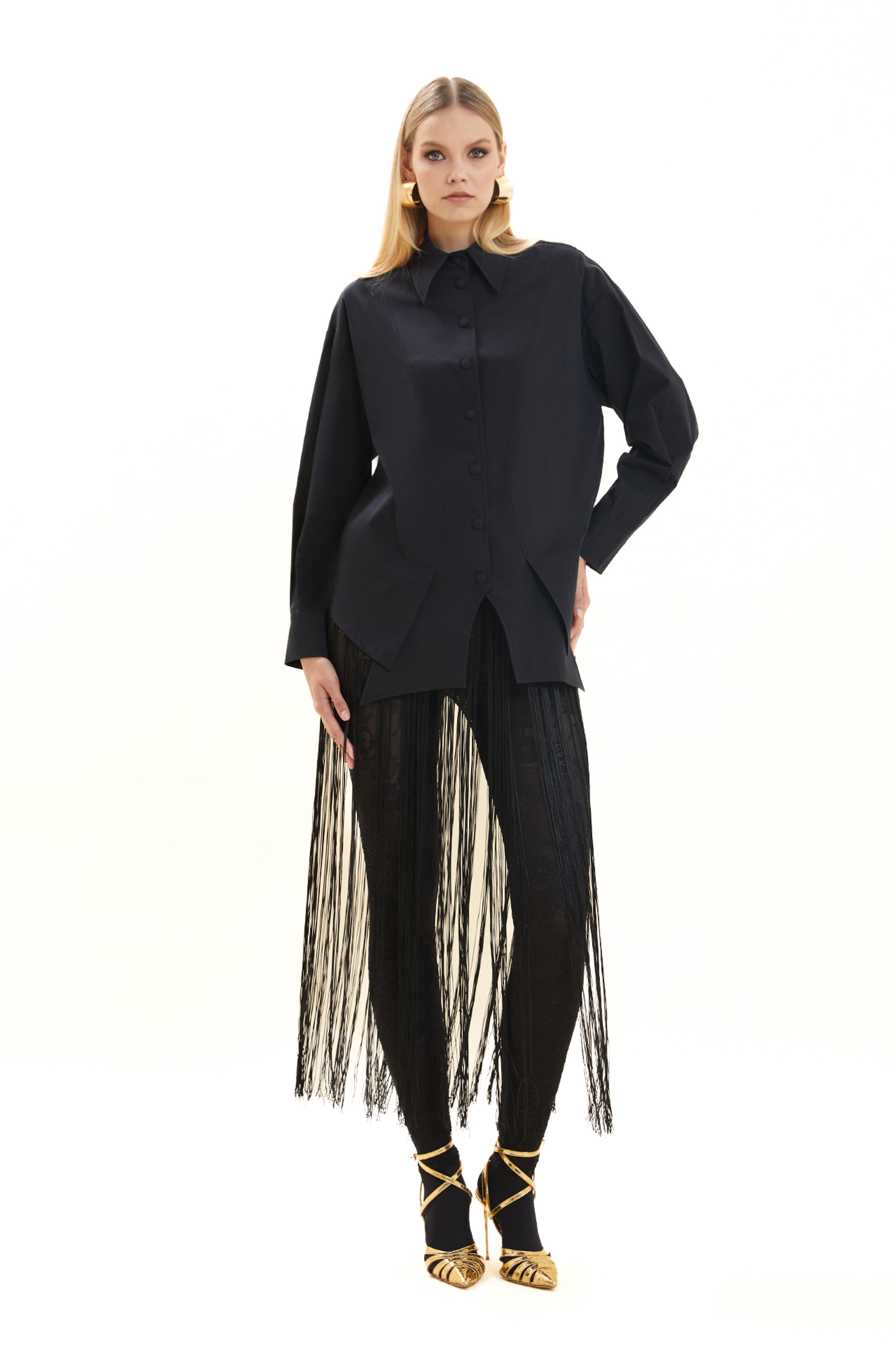 Snap Closure Avant Garde Cotton Shirt