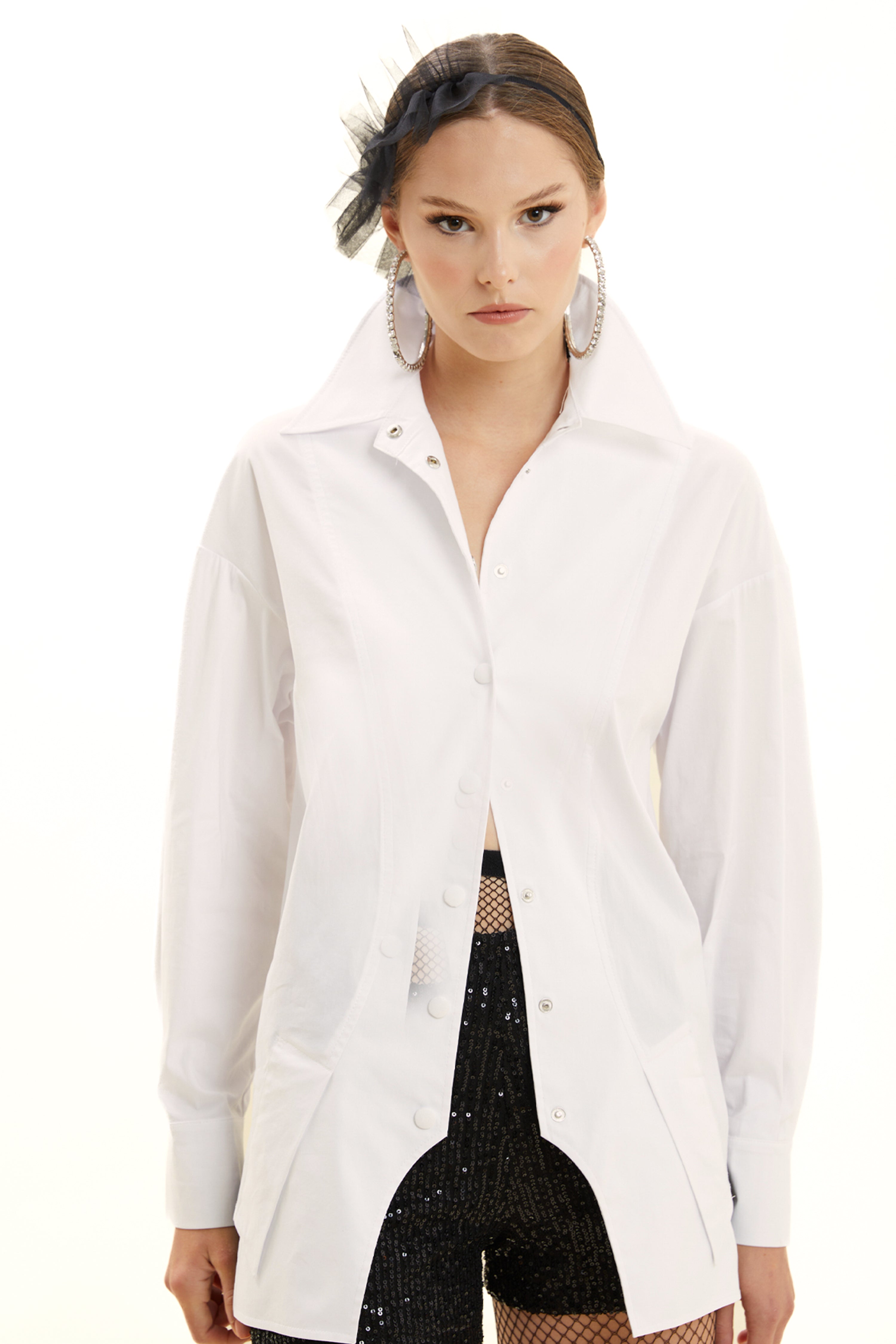 Snap Closure Avant Garde Cotton Shirt