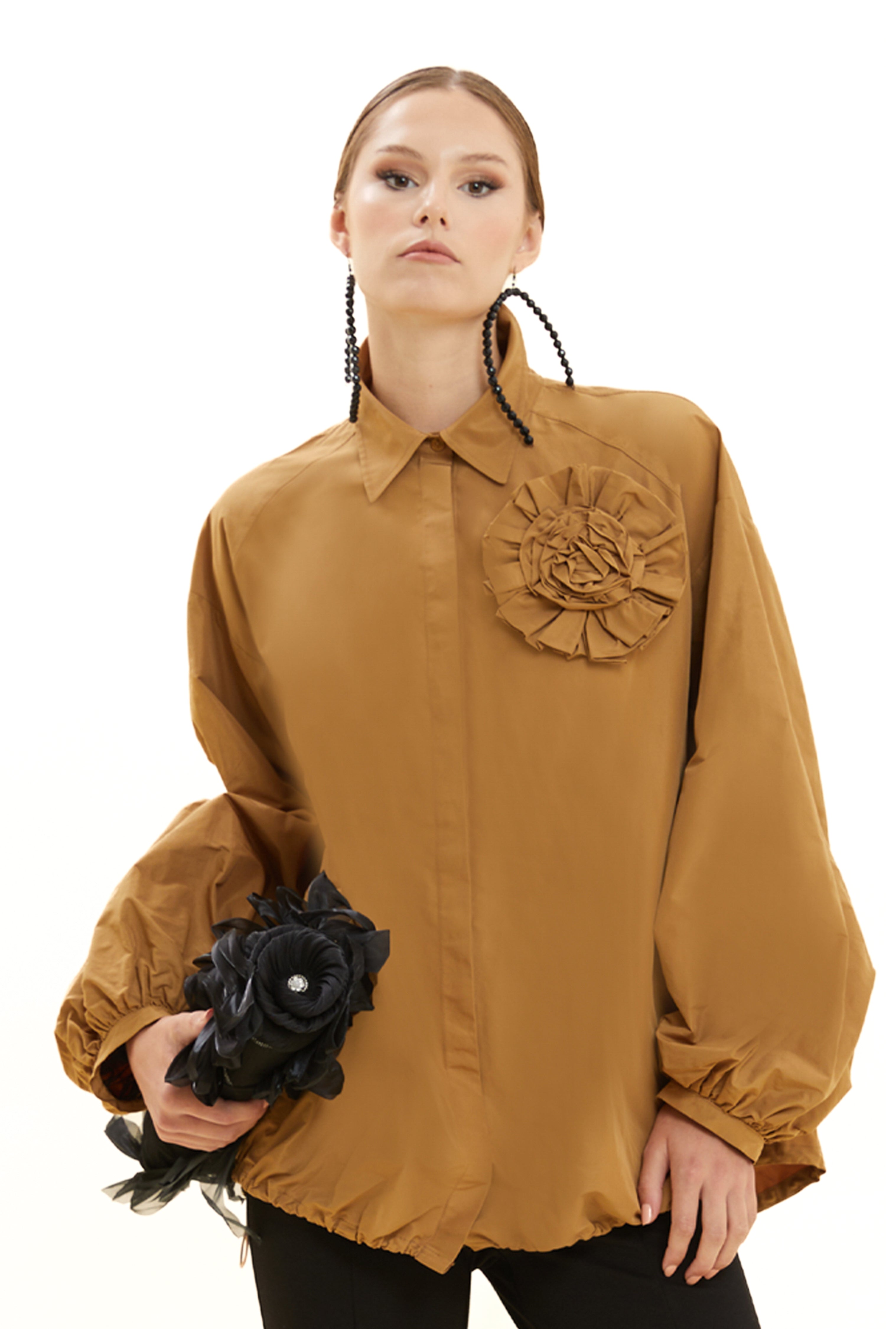 Taffeta Shirt with Brooch Accessory