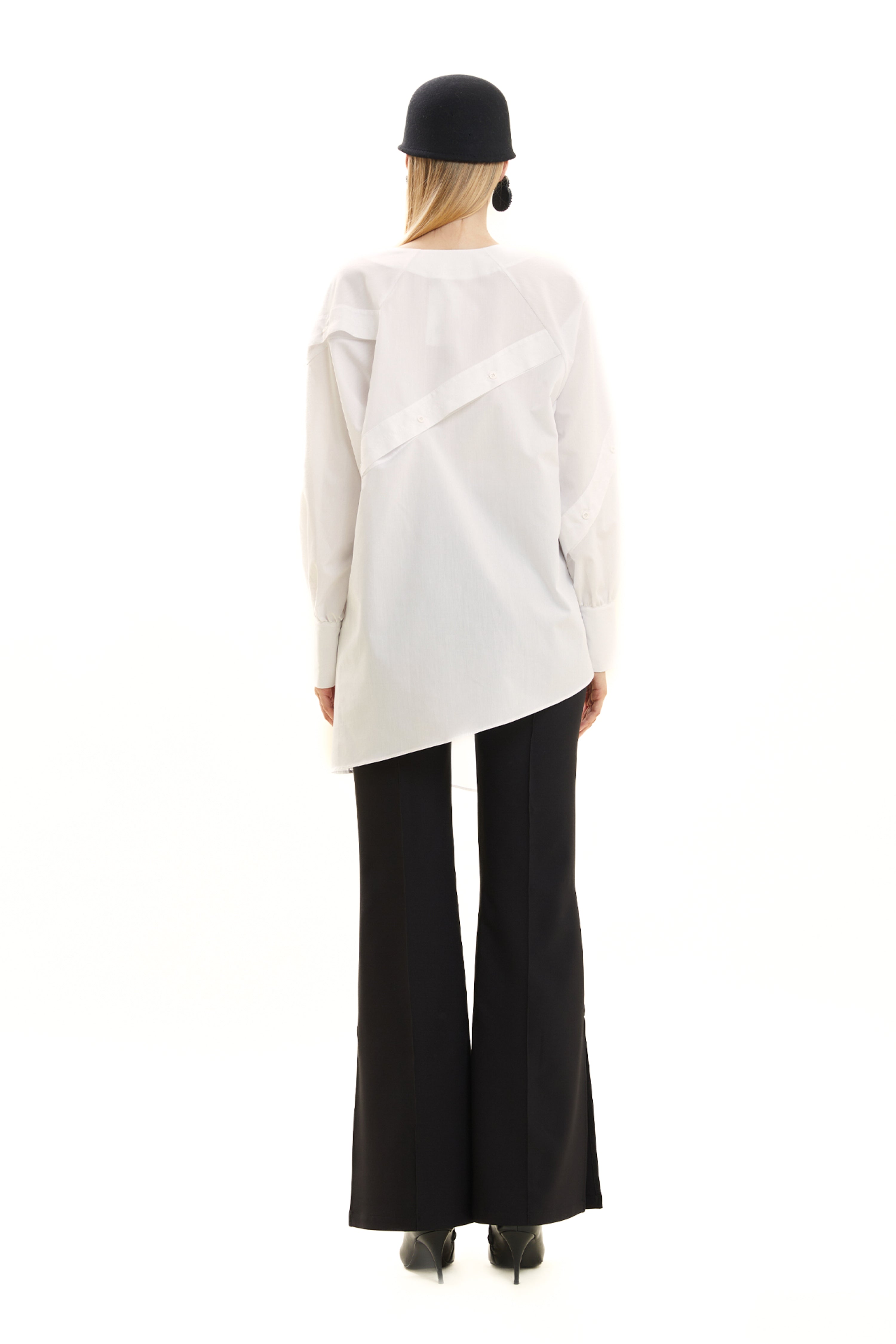 Asymmetrical Shirt with Slanted Collar -