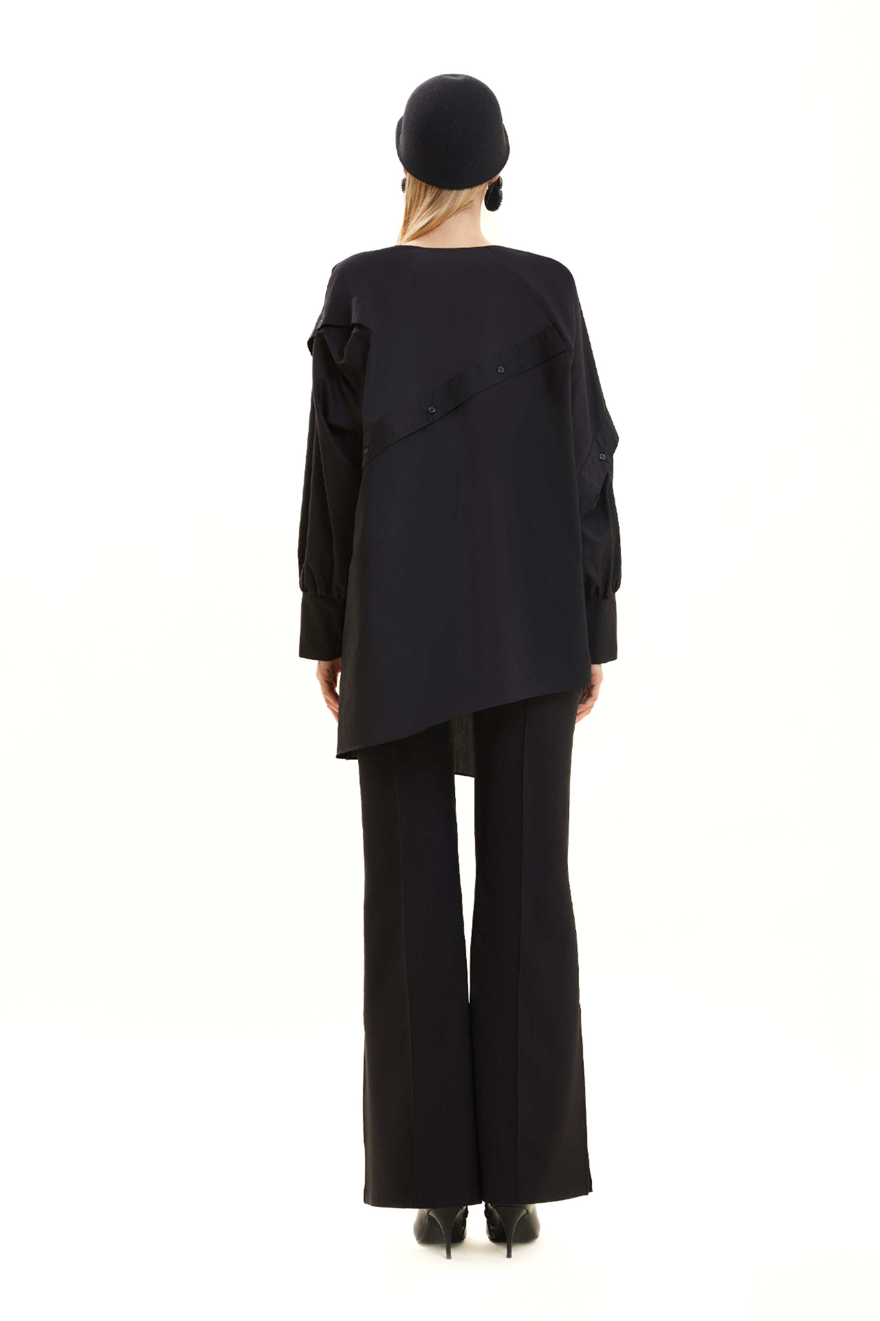 Asymmetrical Shirt with Slanted Collar