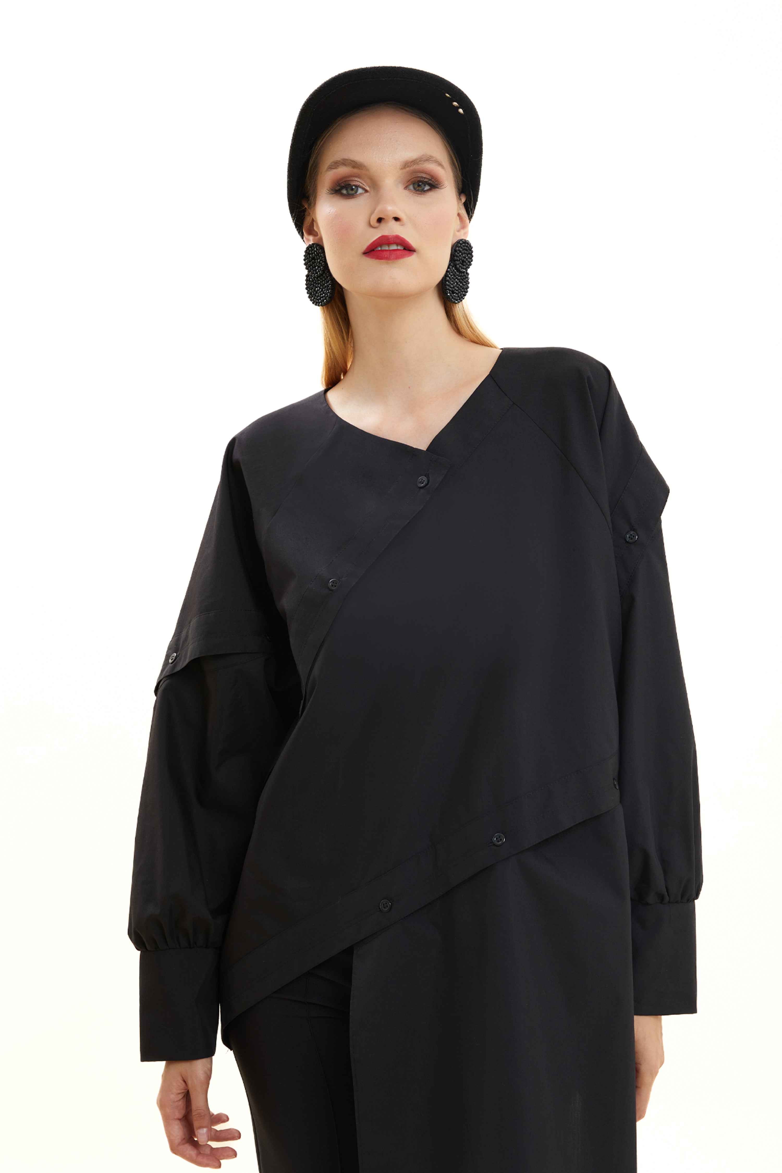 Asymmetrical Shirt with Slanted Collar