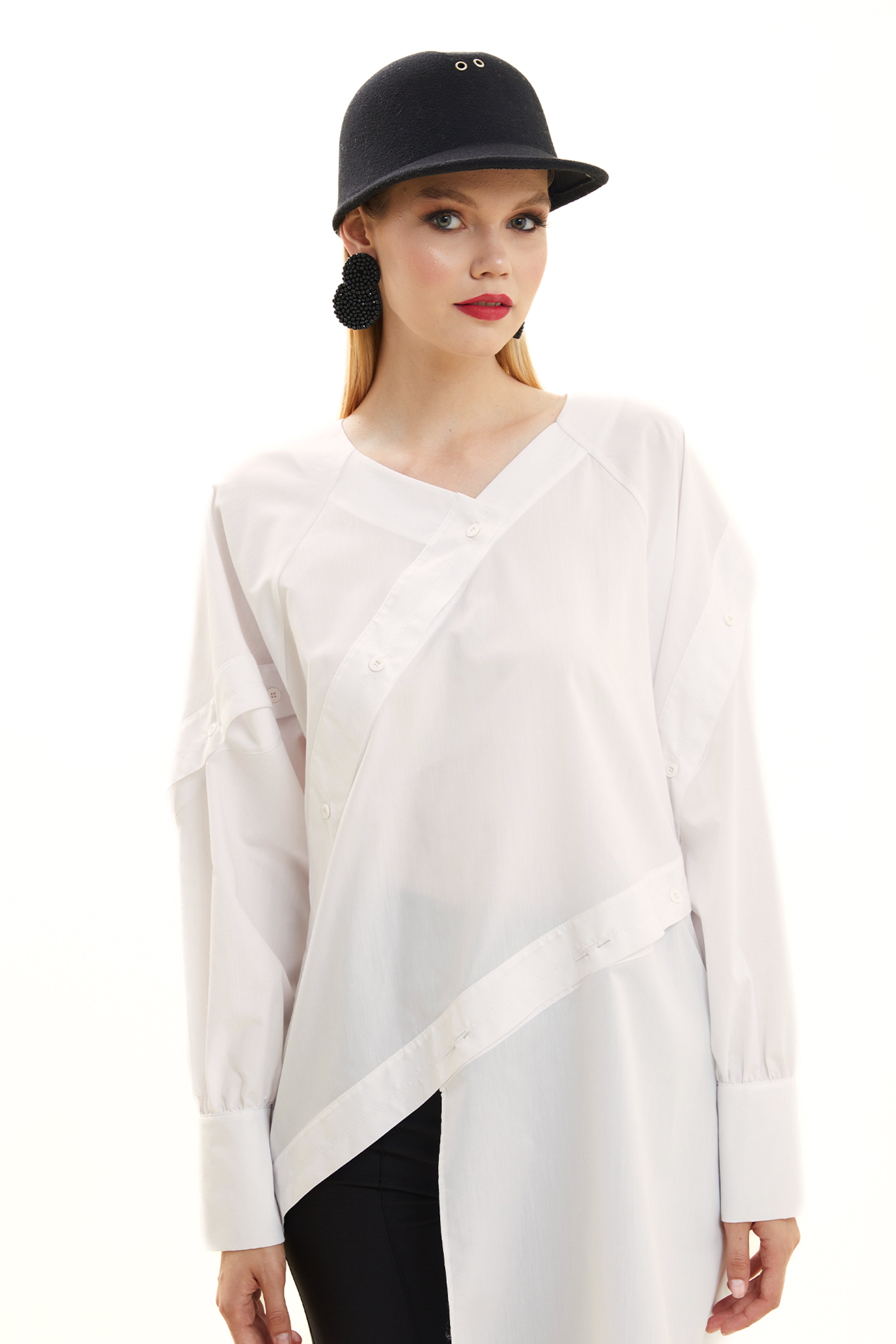 Asymmetrical Shirt with Slanted Collar