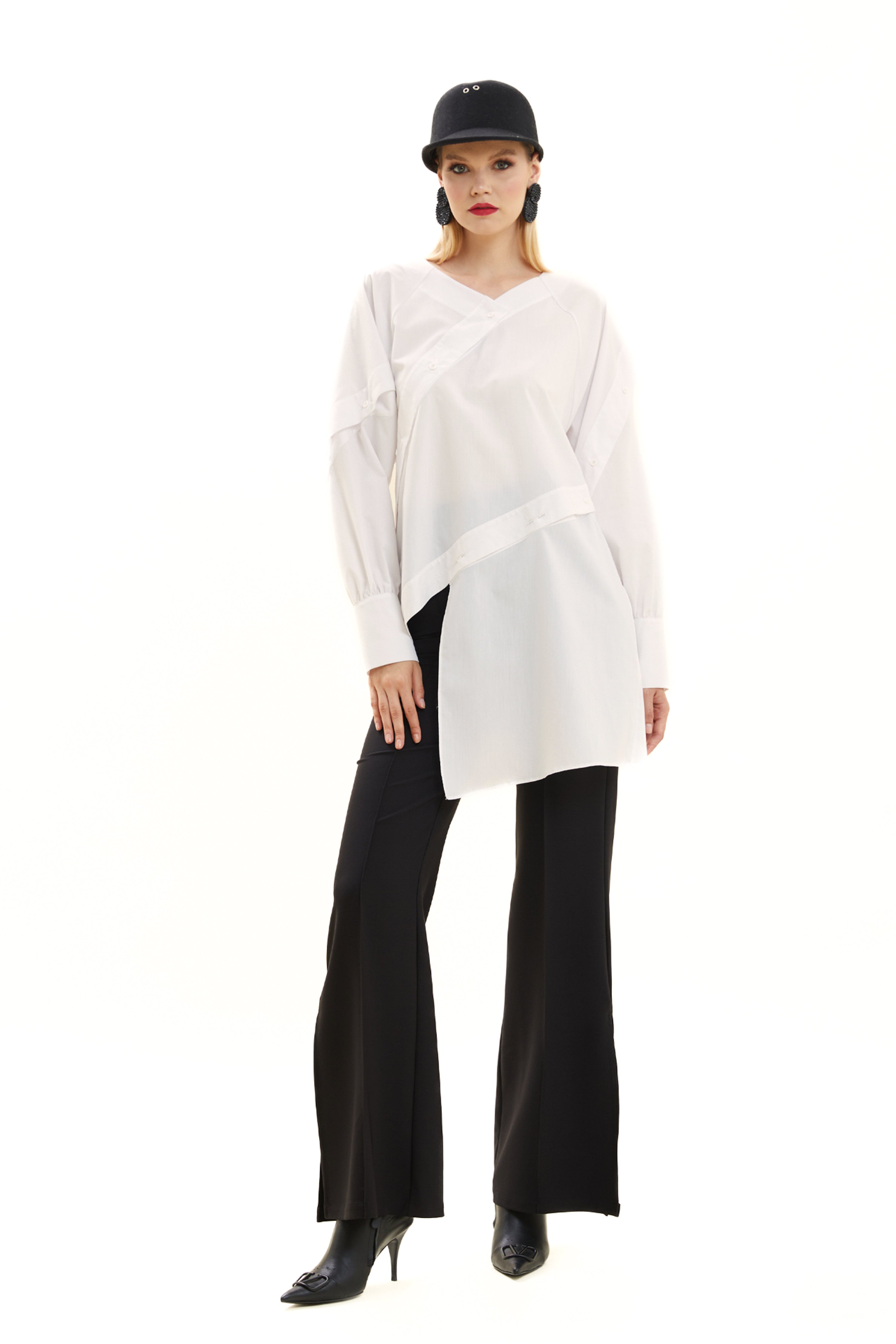 Asymmetrical Shirt with Slanted Collar