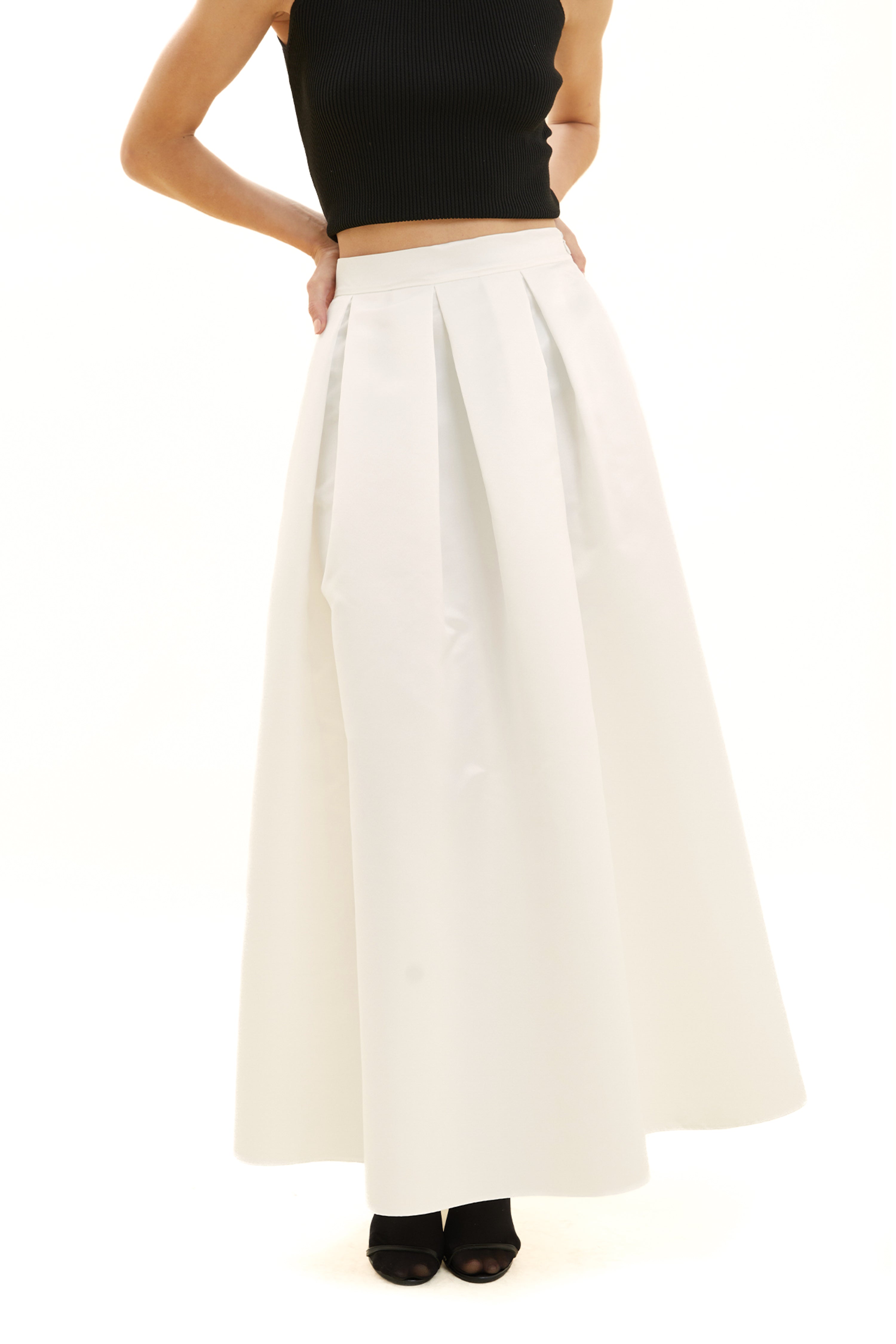 Pleated Long Satin Skirt