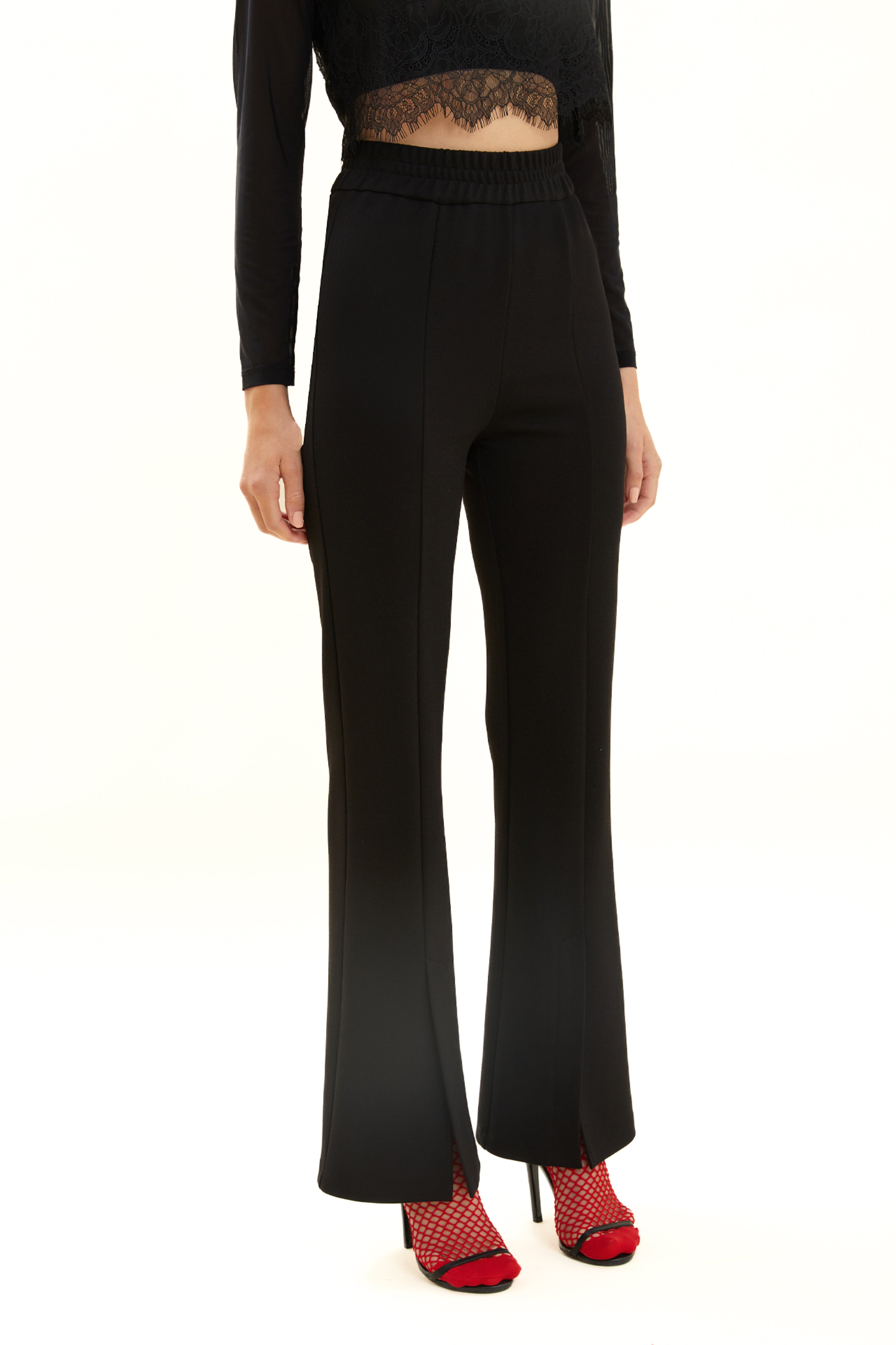 High Waist Slit Crepe Trousers