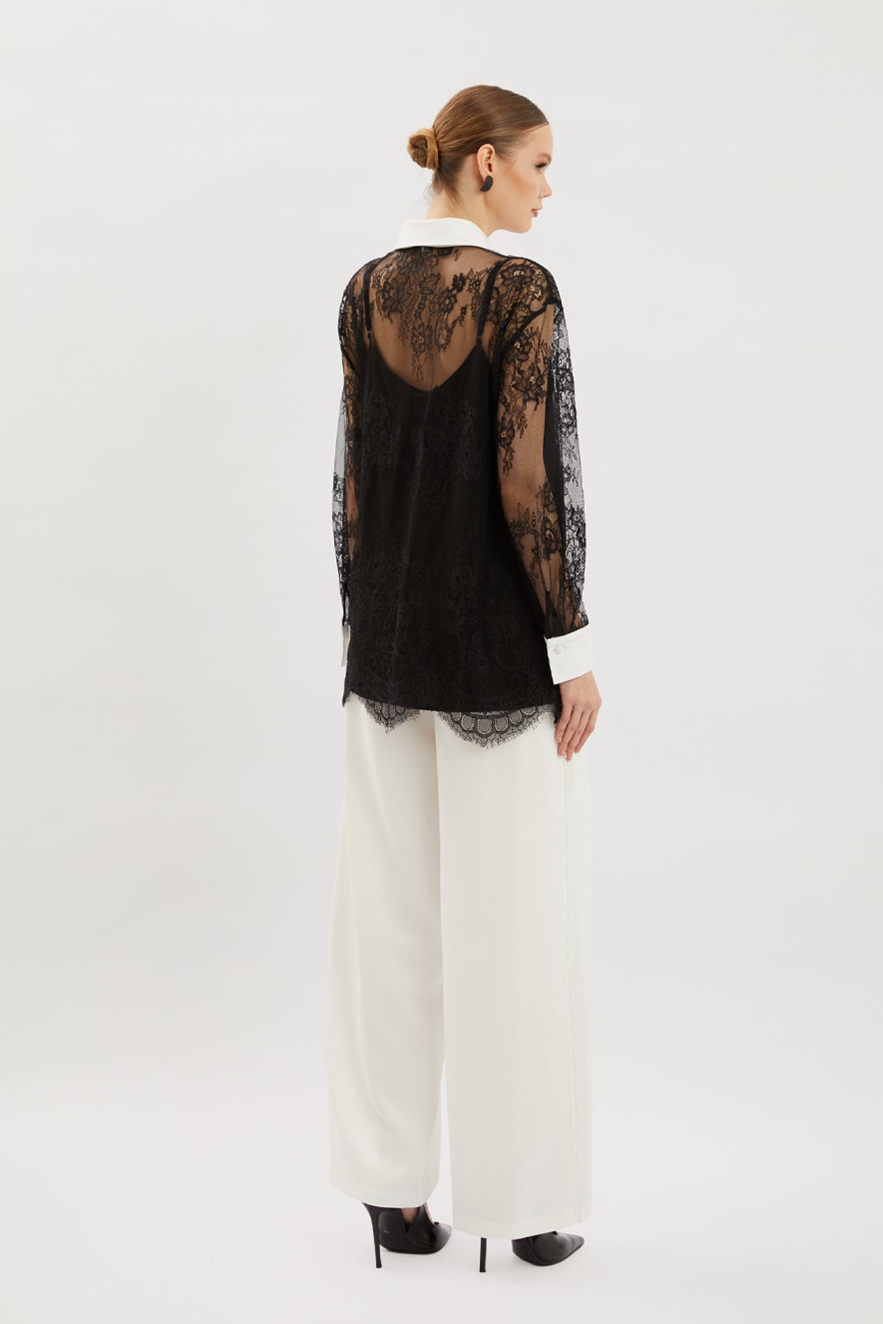 Lace Detail Shirt Collar Blouse