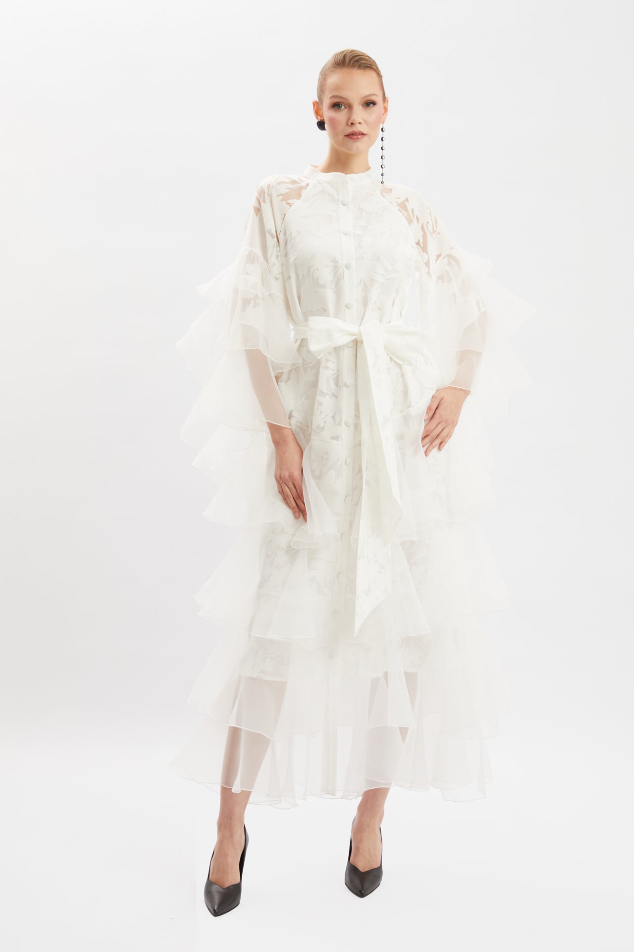 Mandarin Collar Belted Dress