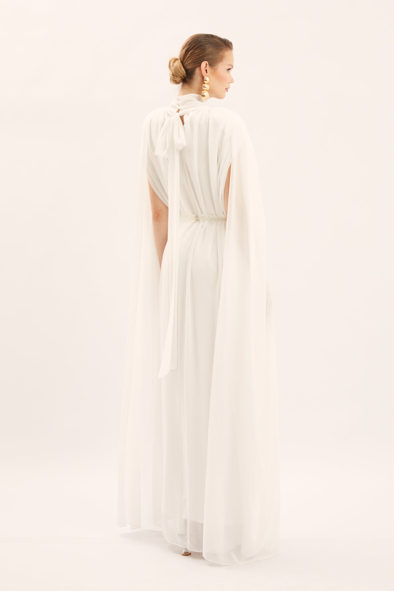 Cape Detail Embroidered Dress