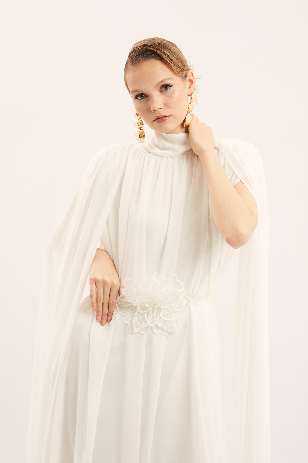 Cape Detail Embroidered Dress