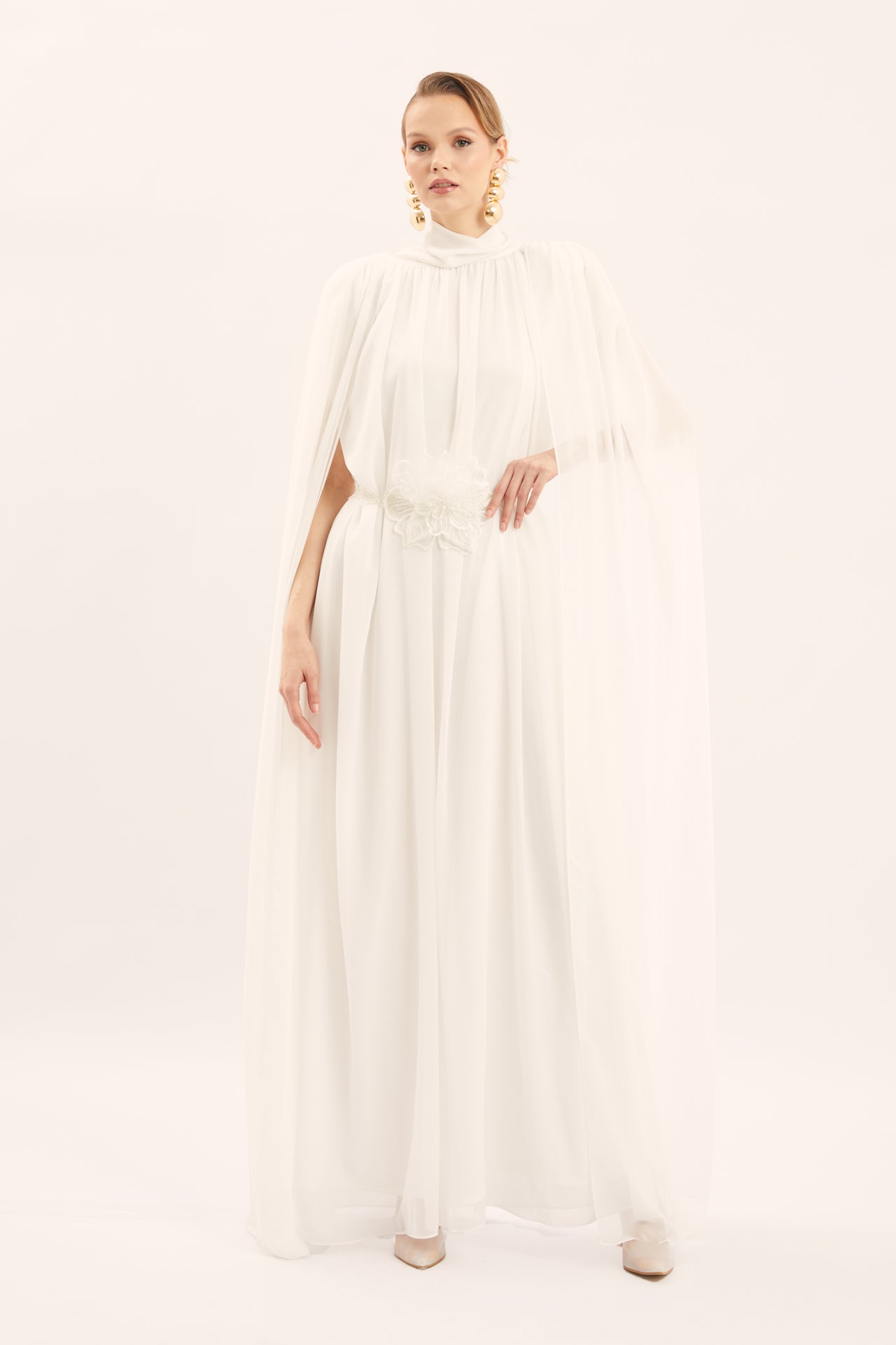 Cape Detail Embroidered Dress