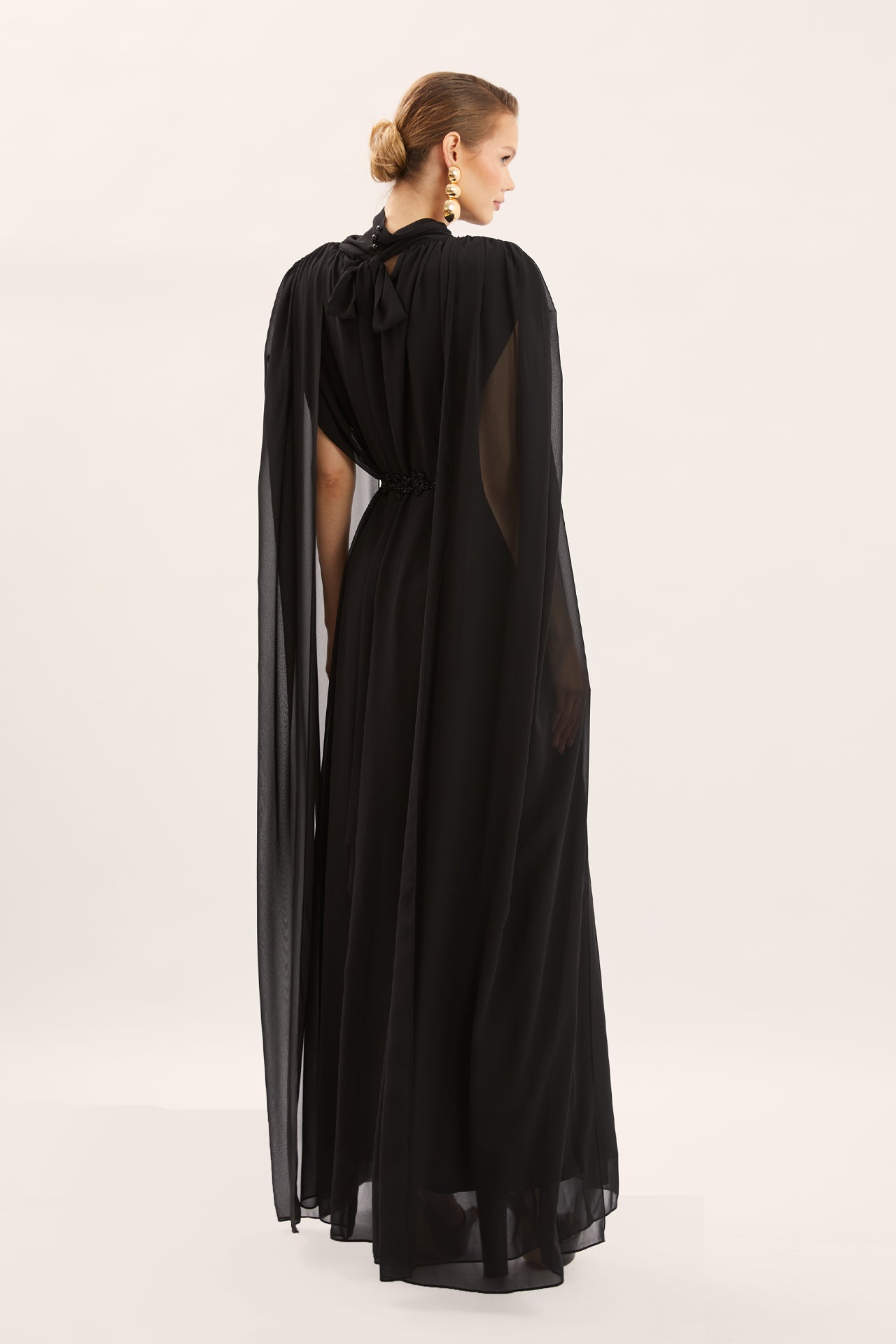 Cape Detail Embroidered Dress