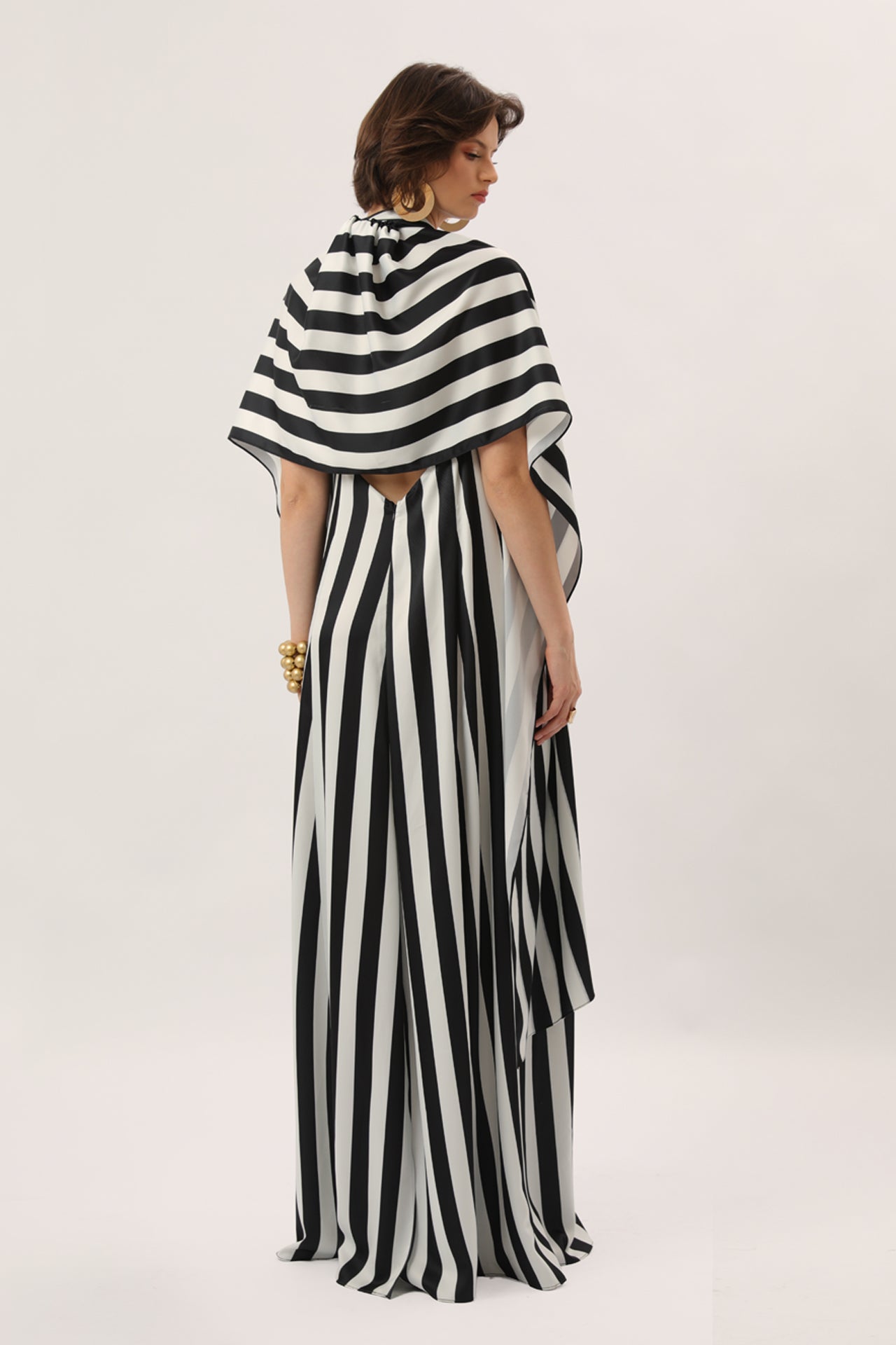 Cape Detail Striped Dress