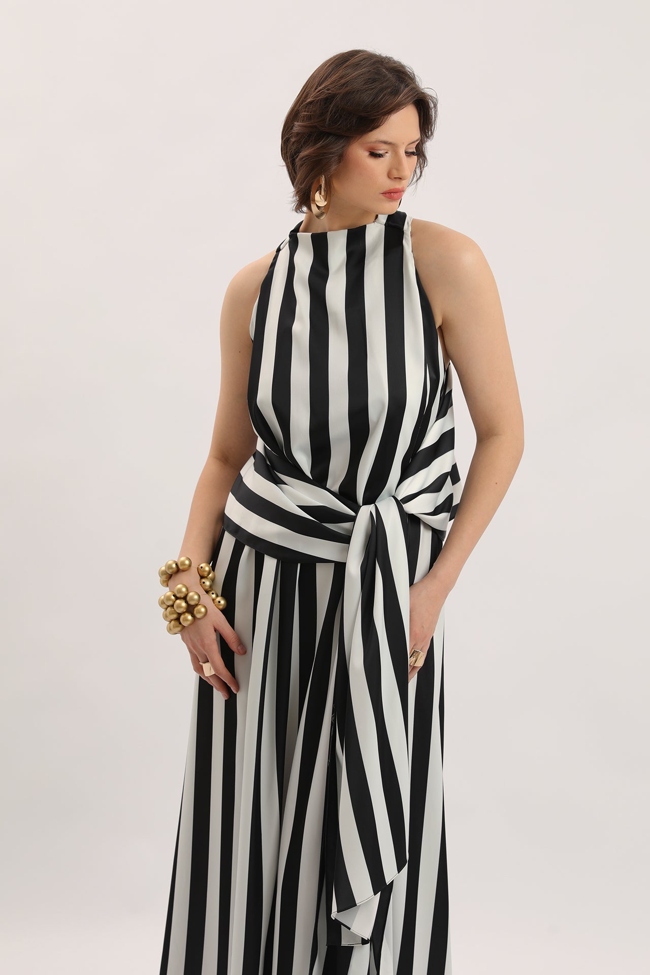 Cape Detail Striped Dress