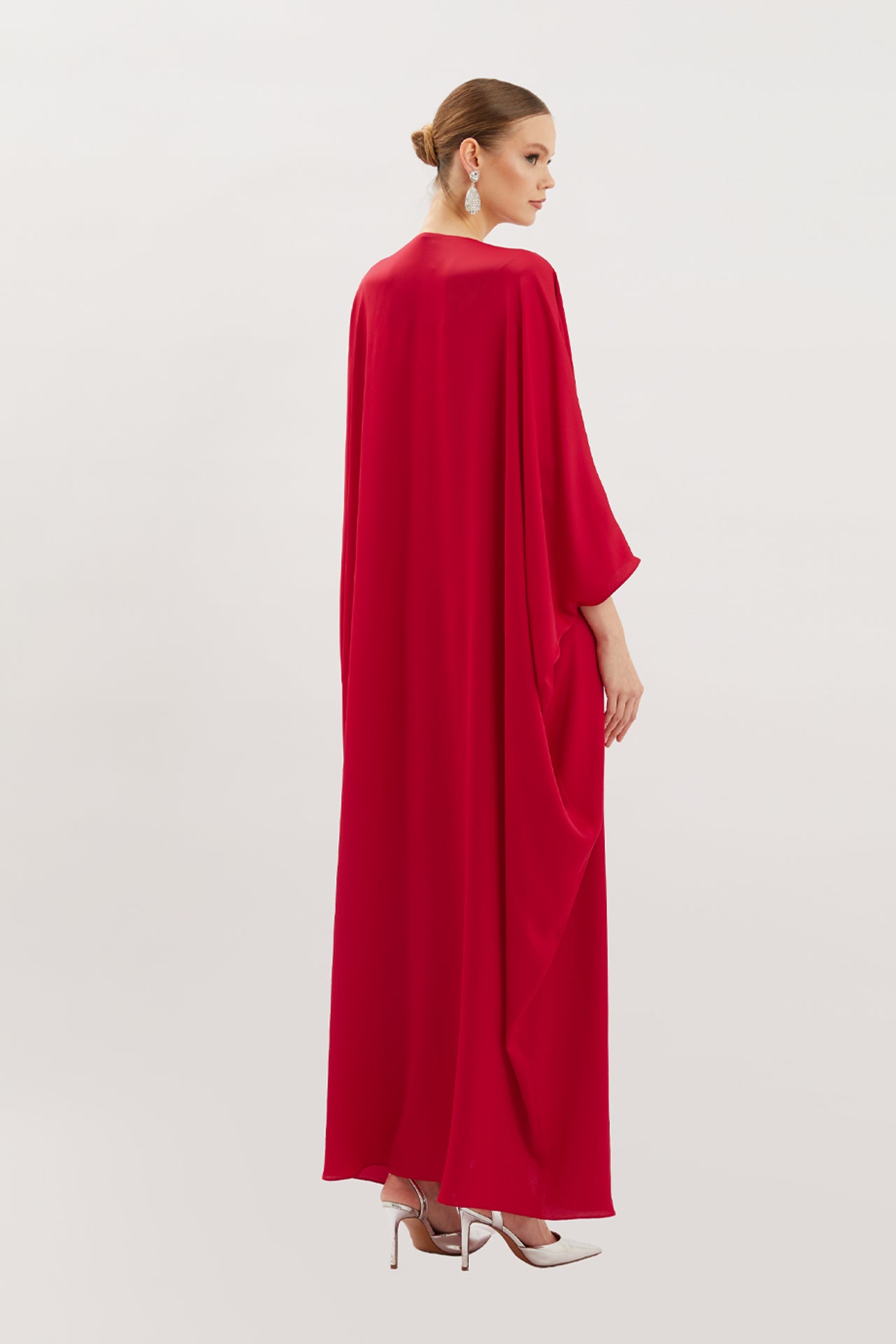 Stone Embellished Red Kaftan Dress