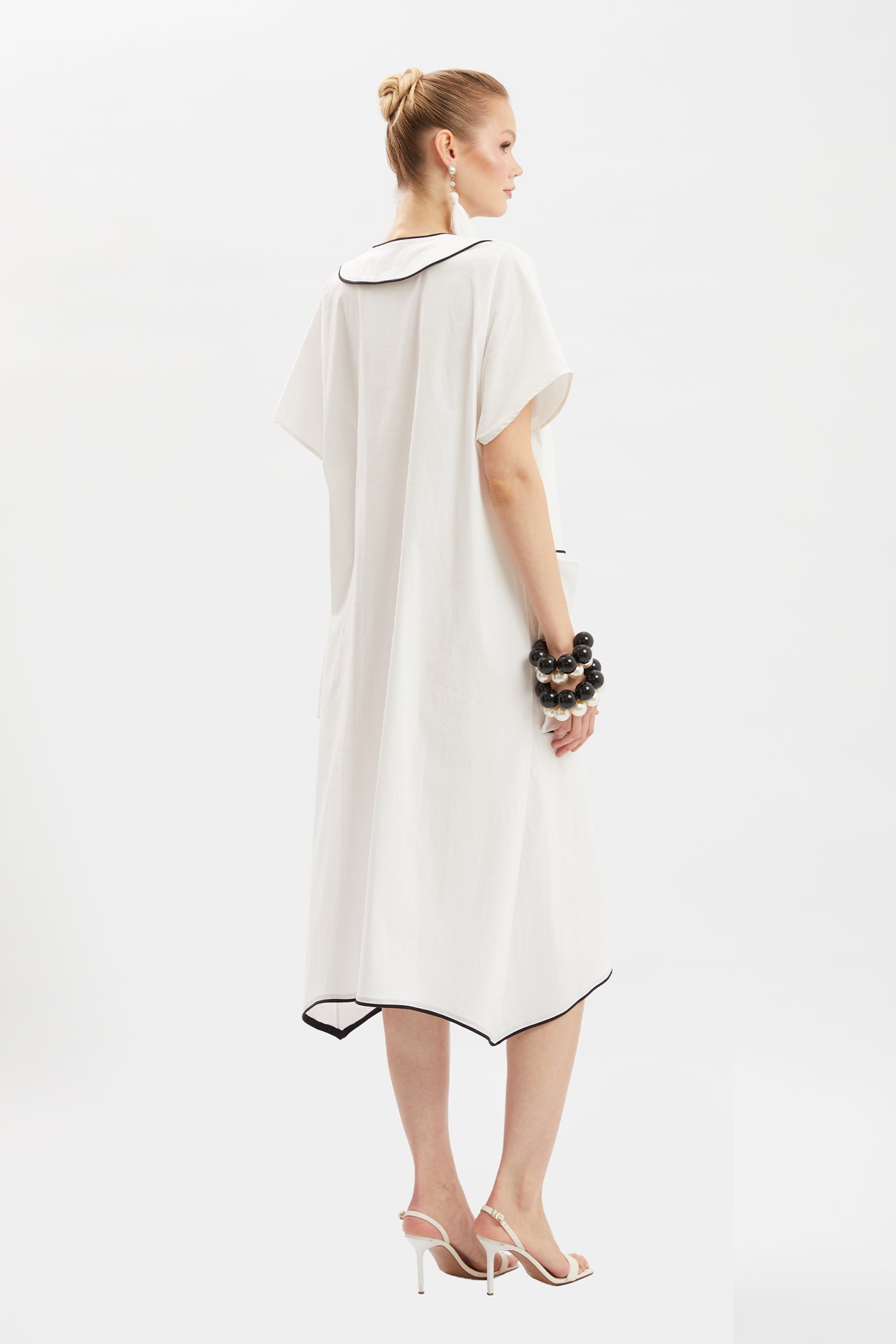 Black Midi Dress with Contrast Trim and Pocket Details