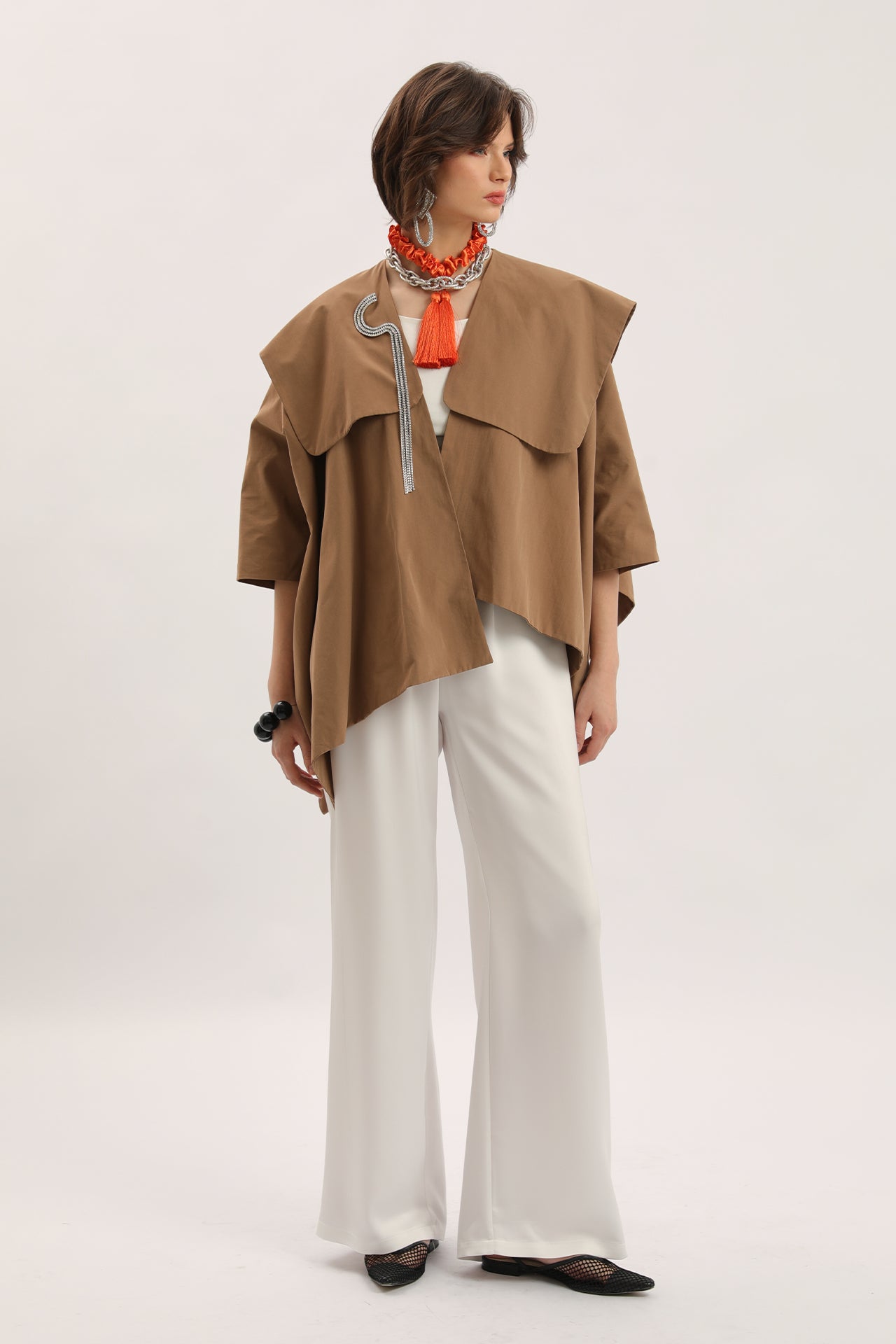 Trench Coat with Brooch Detail