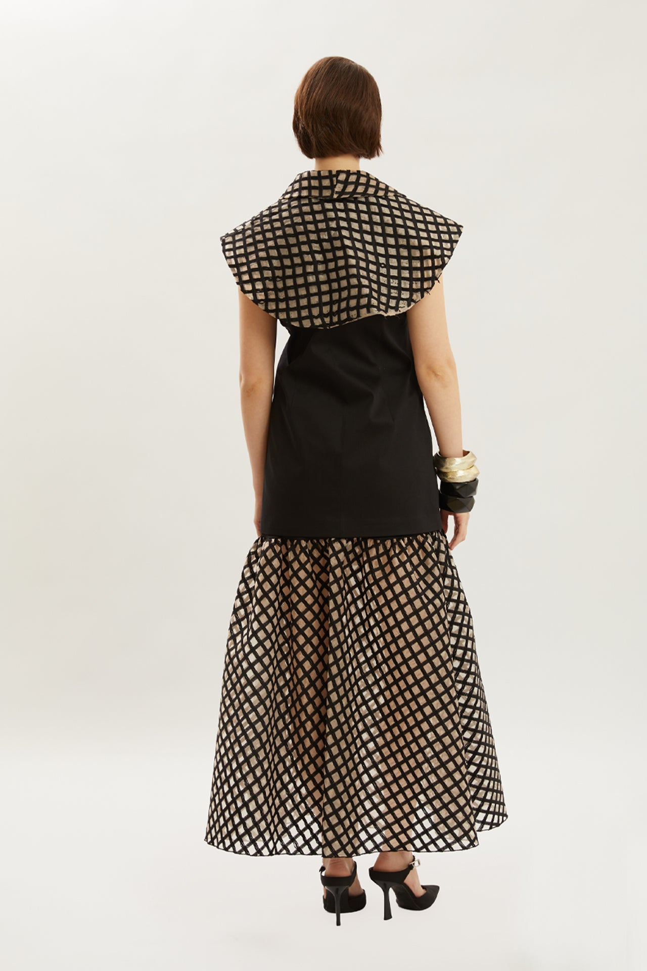Checked Patterned Vest and Skirt Set