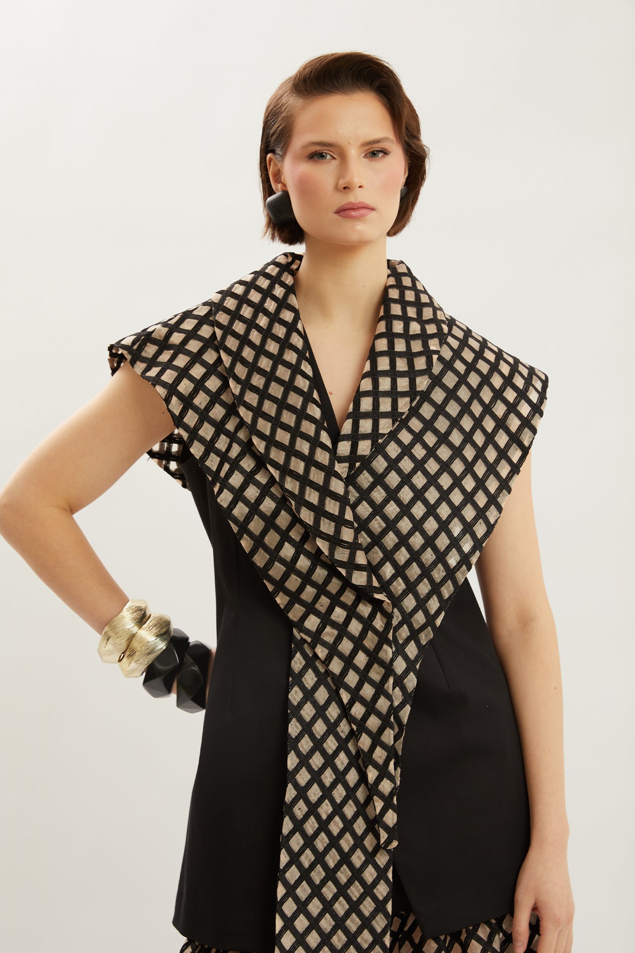 Checked Patterned Vest and Skirt Set