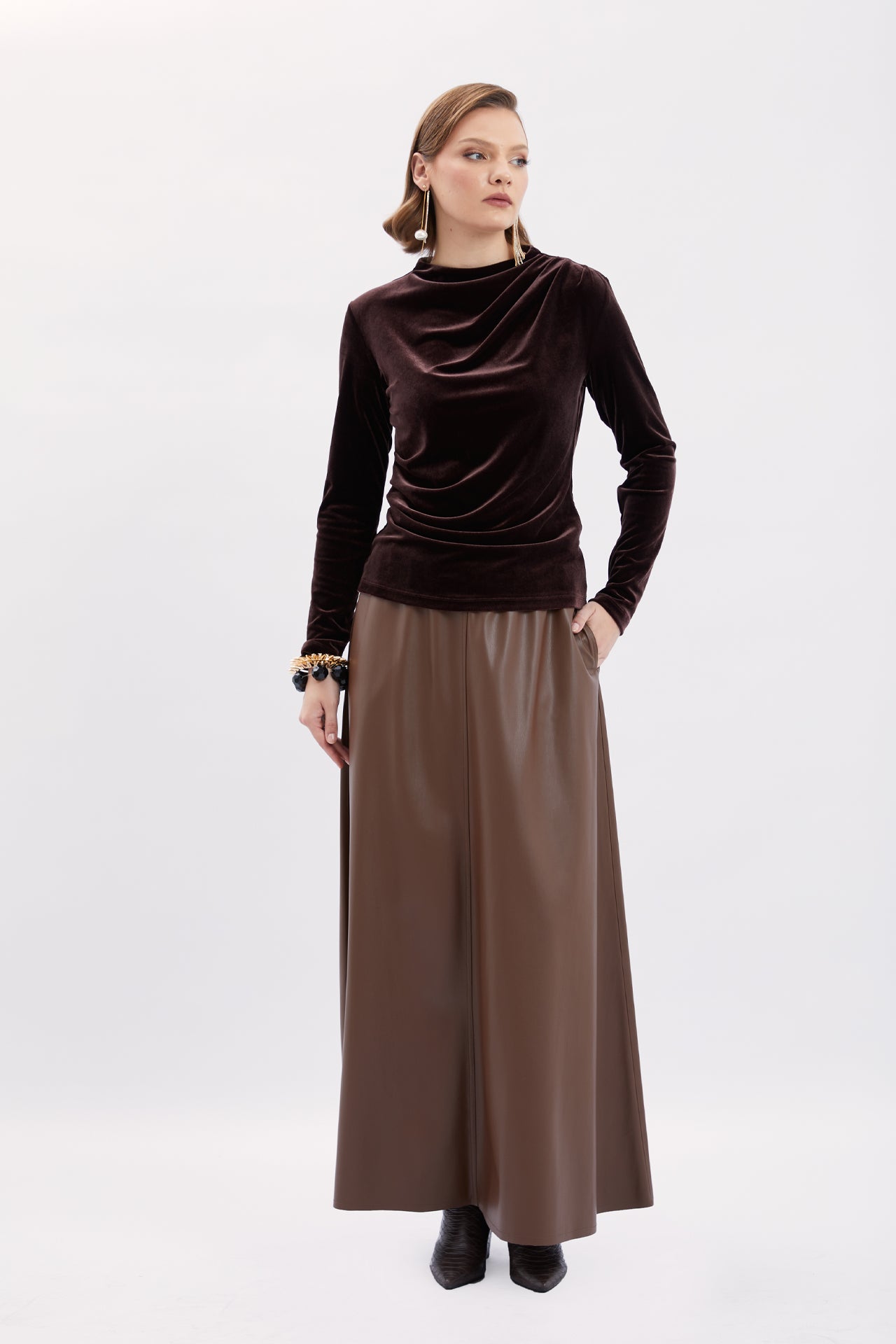 Pleated Detailed Velvet Blouse