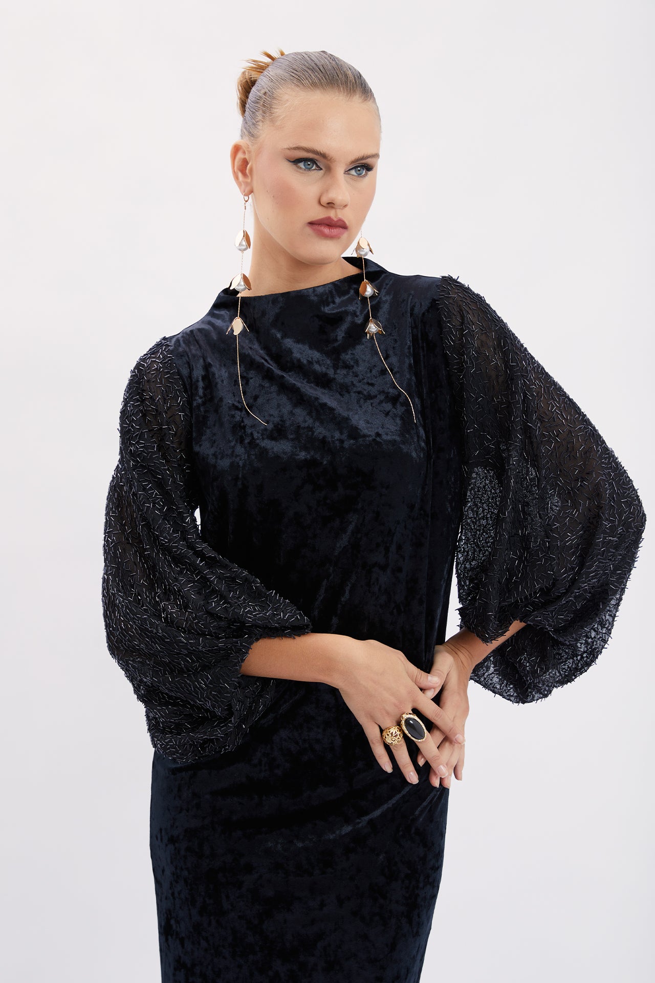 Embroidered Velvet Dress