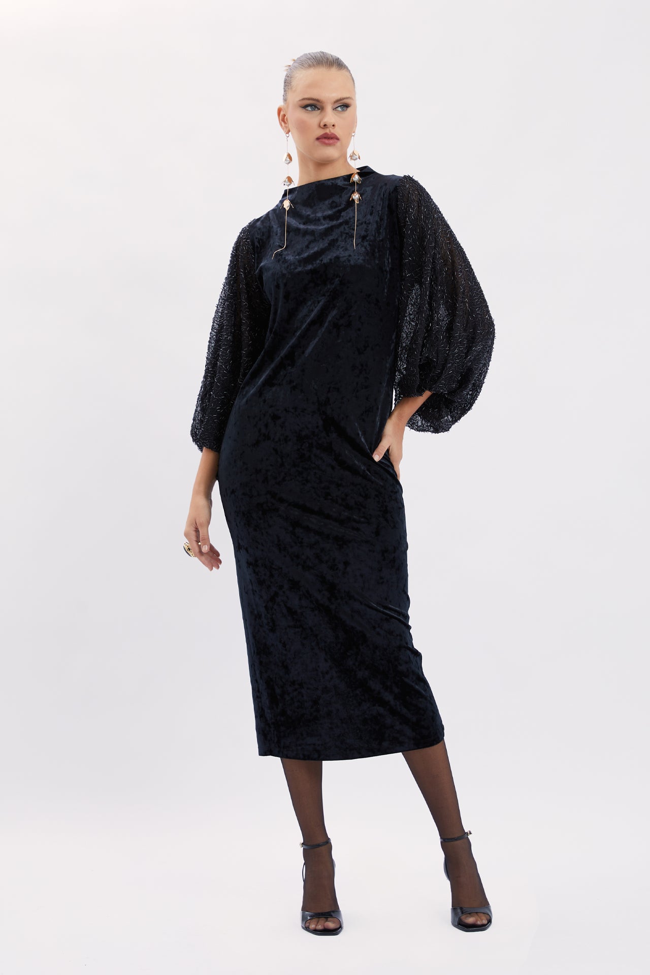 Embroidered Velvet Dress