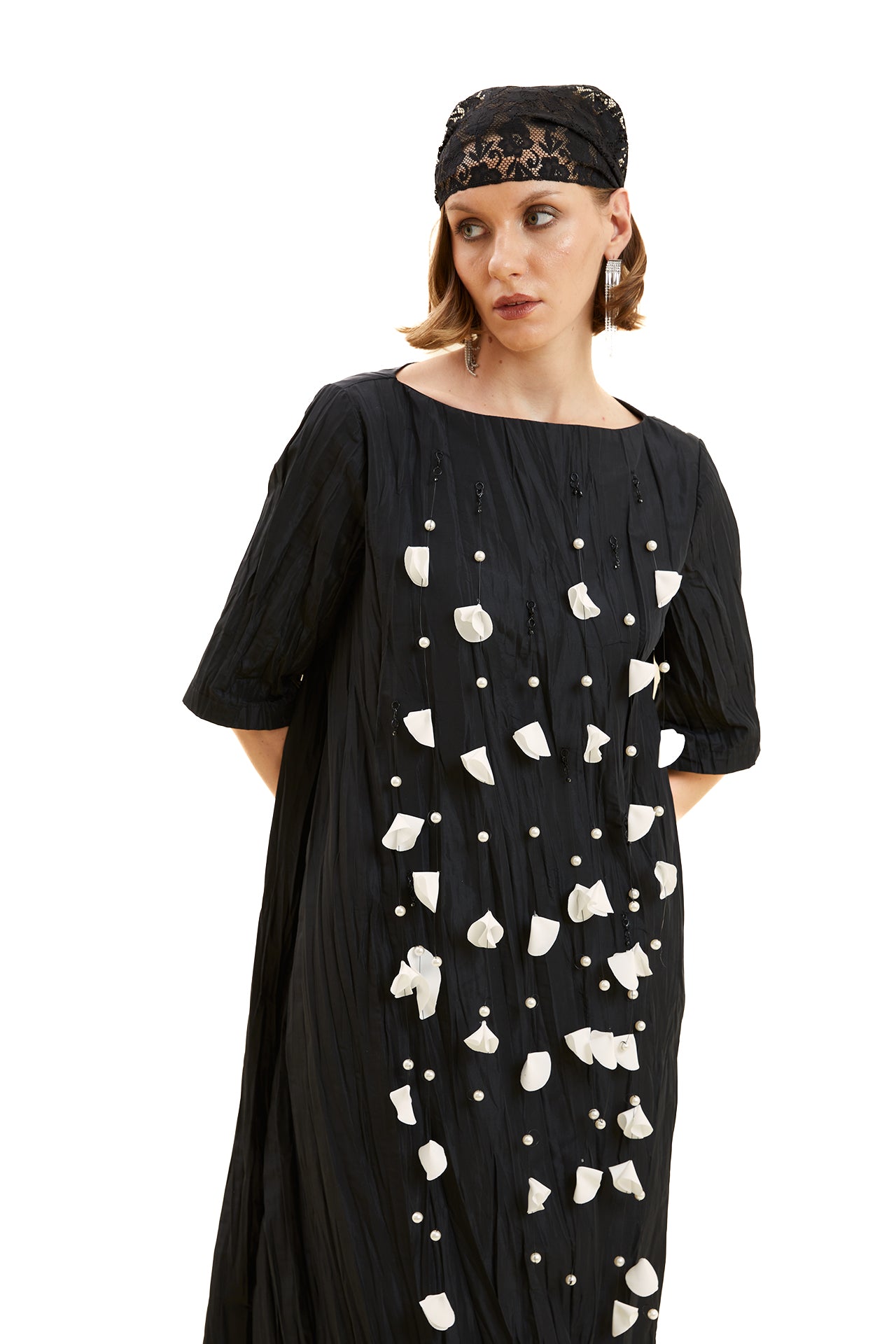Appliqued Krash Taffeta Dress