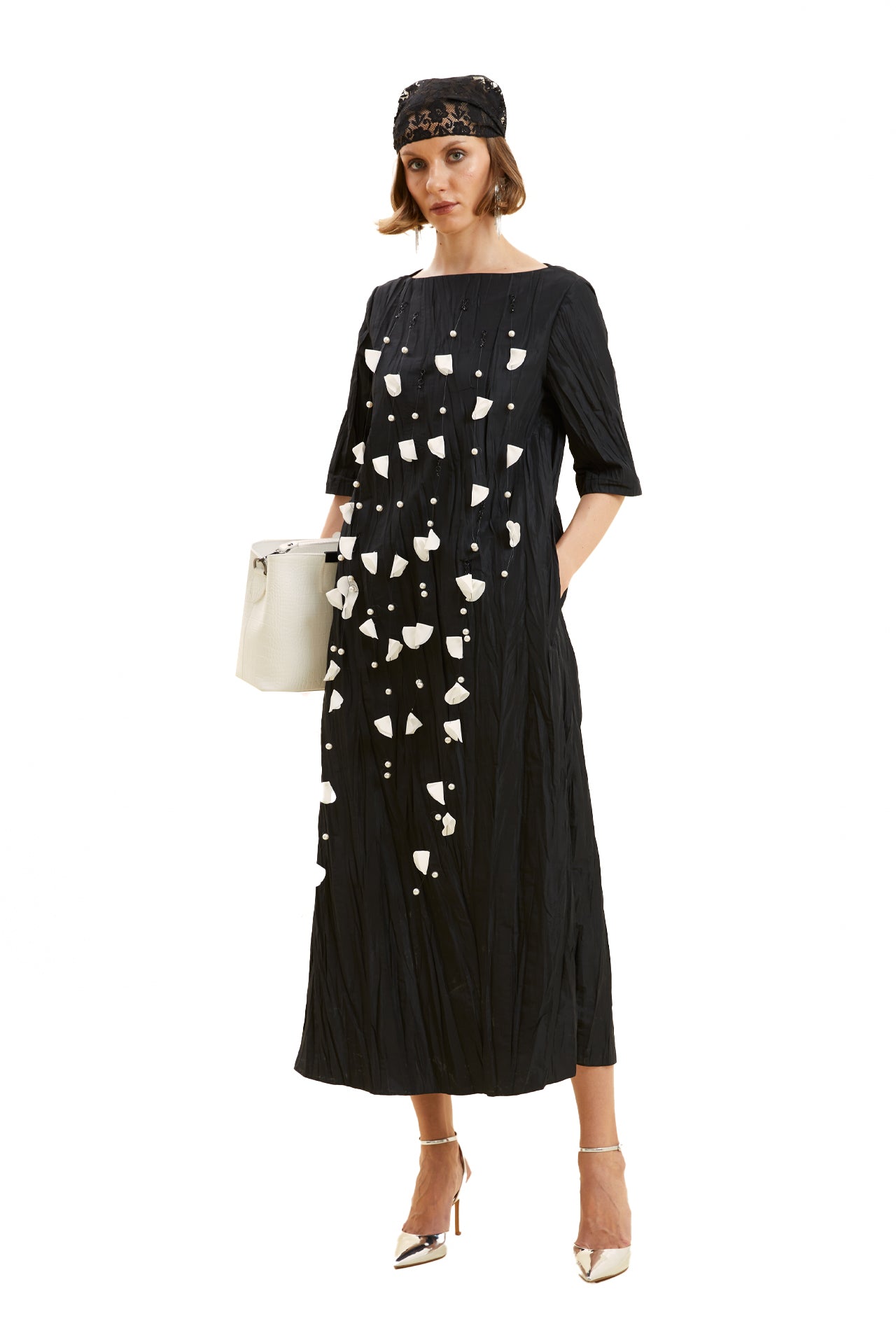 Appliqued Krash Taffeta Dress