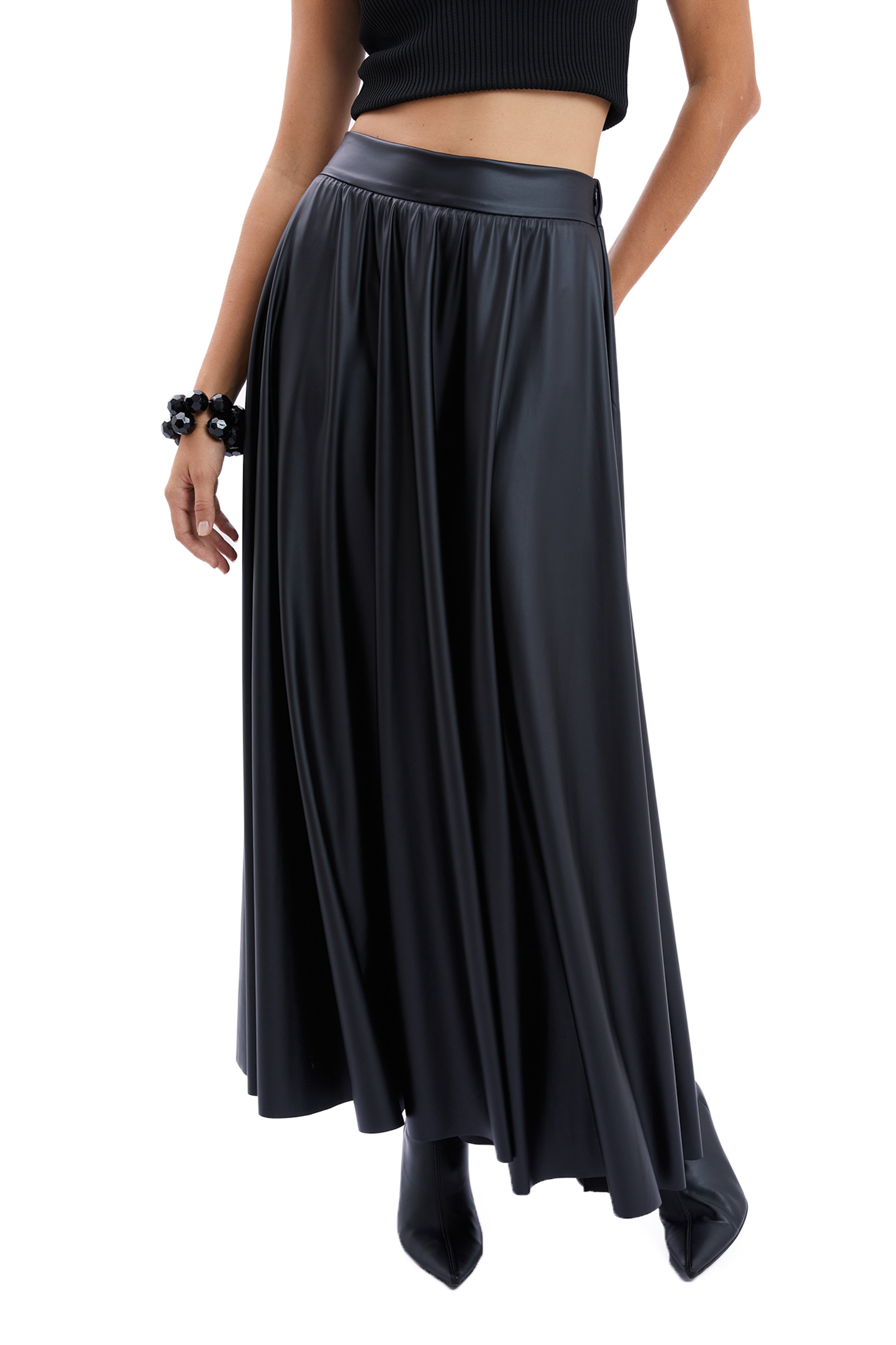 Elastic Waist Leather Skirt
