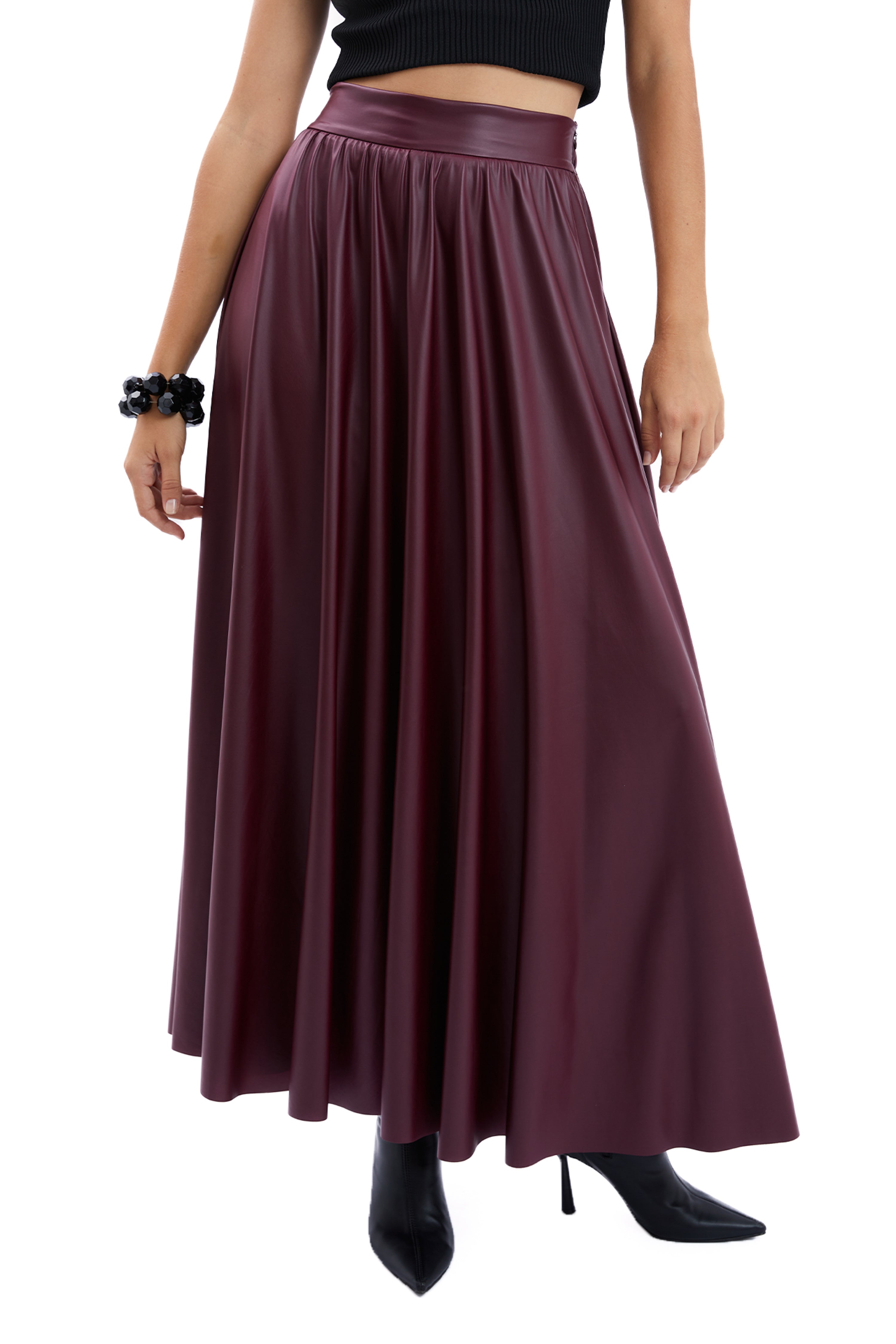 Elastic Waist Leather Skirt