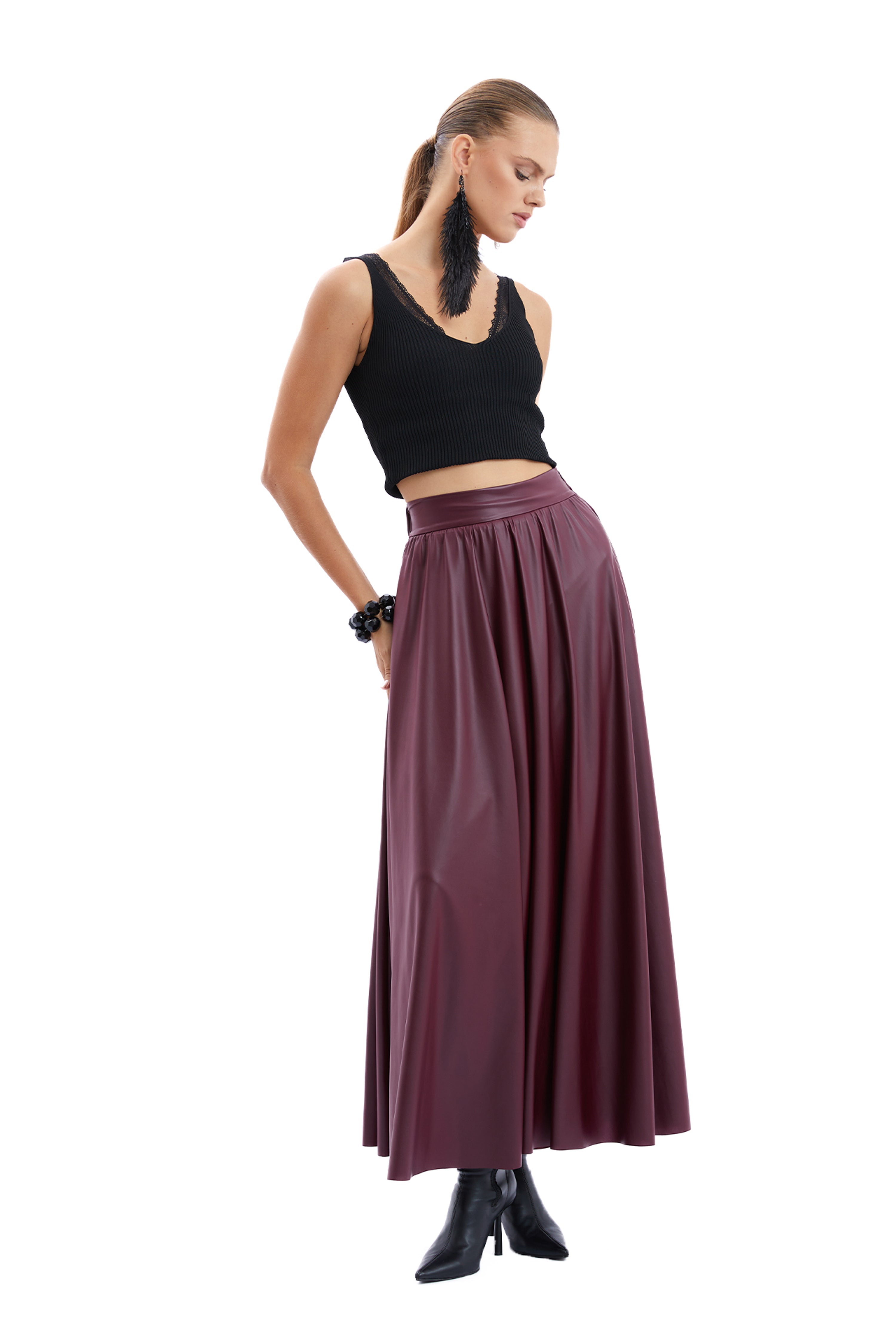 Elastic Waist Leather Skirt