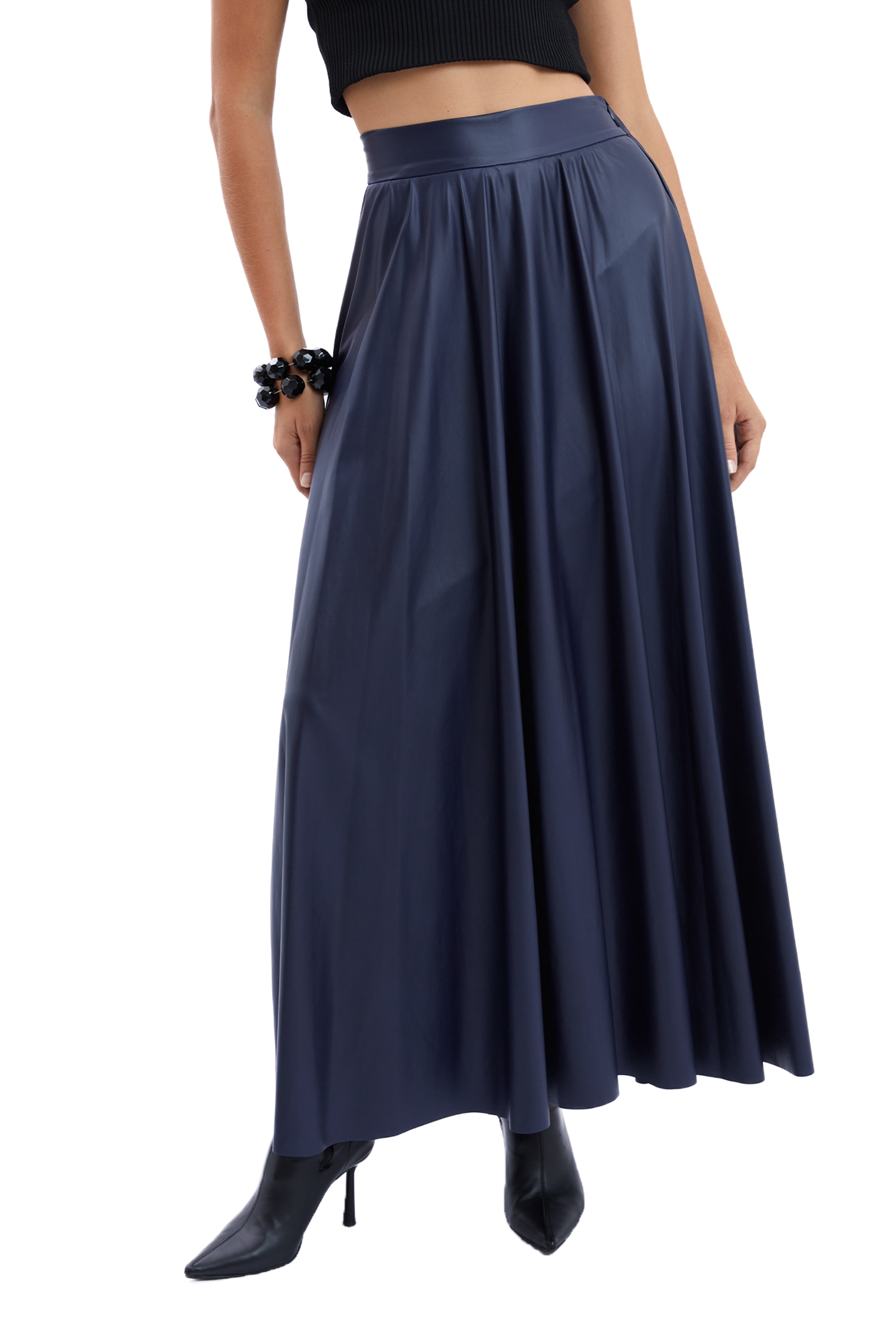 Elastic Waist Leather Skirt