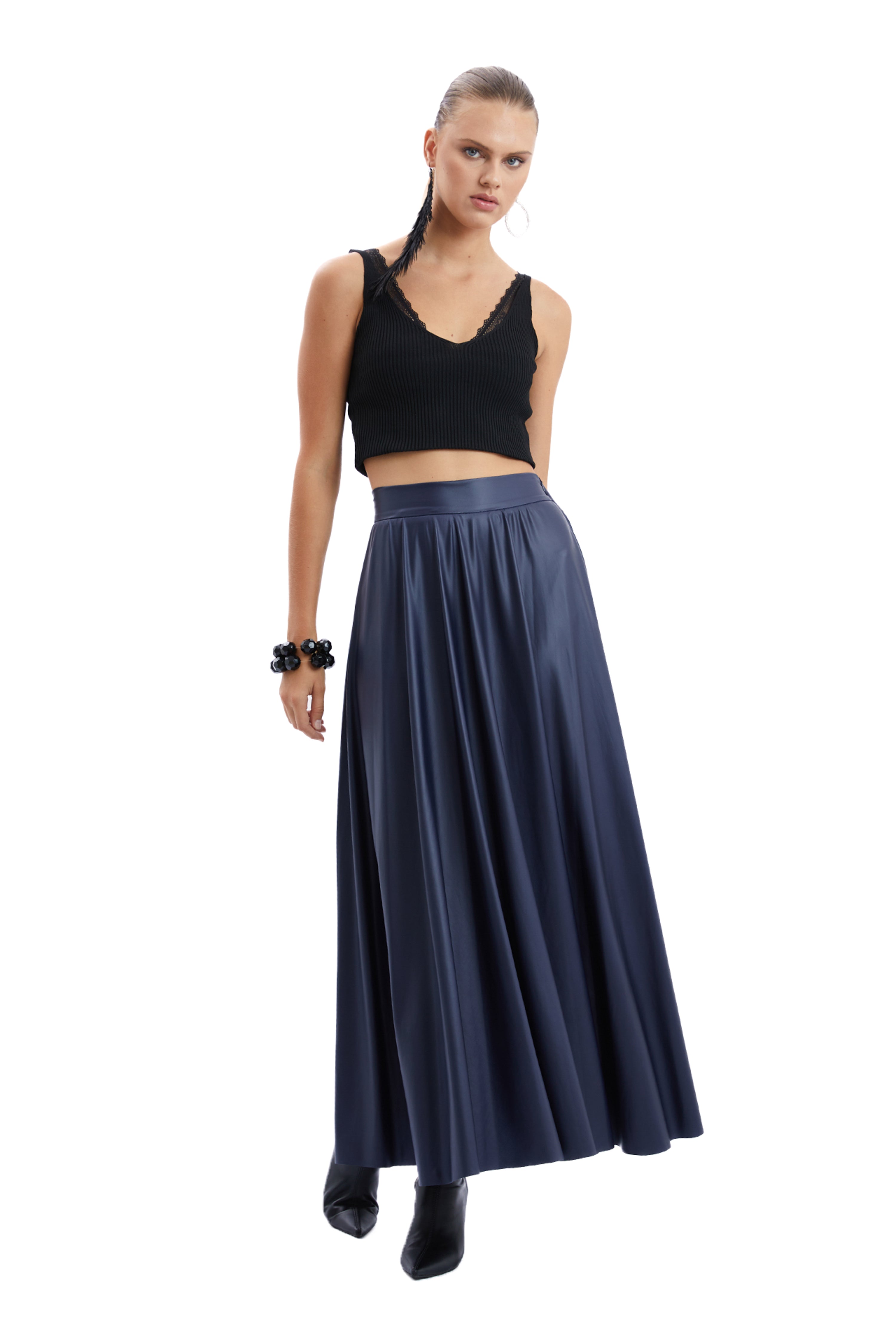 Elastic Waist Leather Skirt