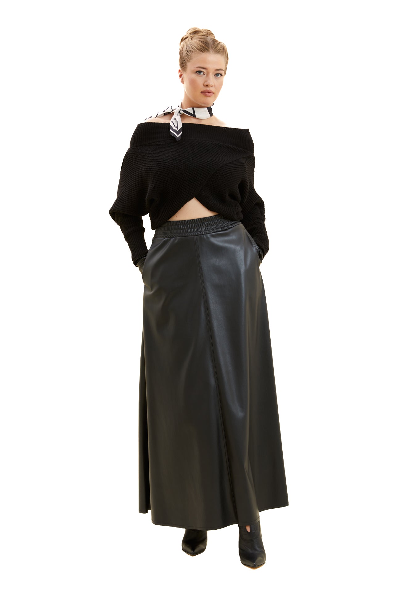Elastic Waist Leather Maxi Skirt