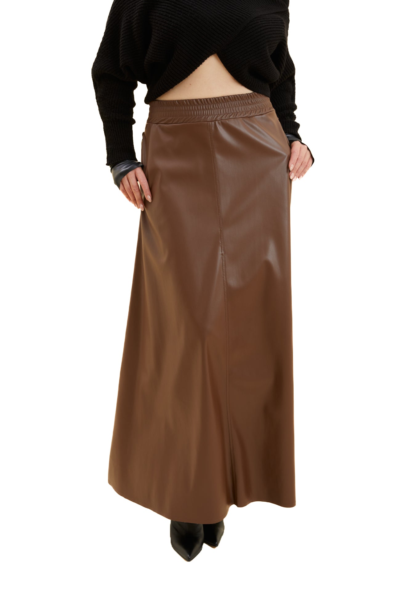 Elastic Waist Leather Maxi Skirt