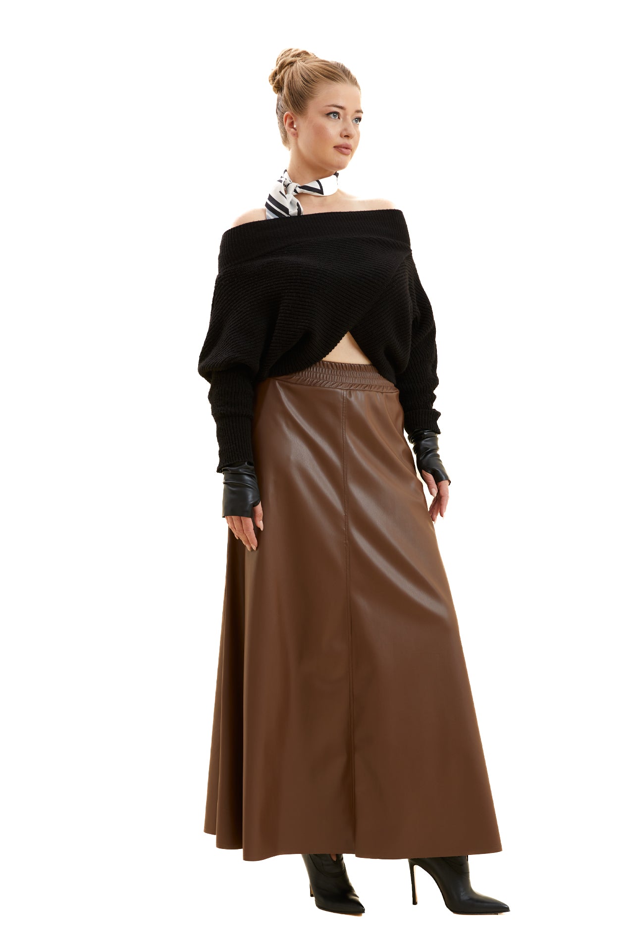 Elastic Waist Leather Maxi Skirt