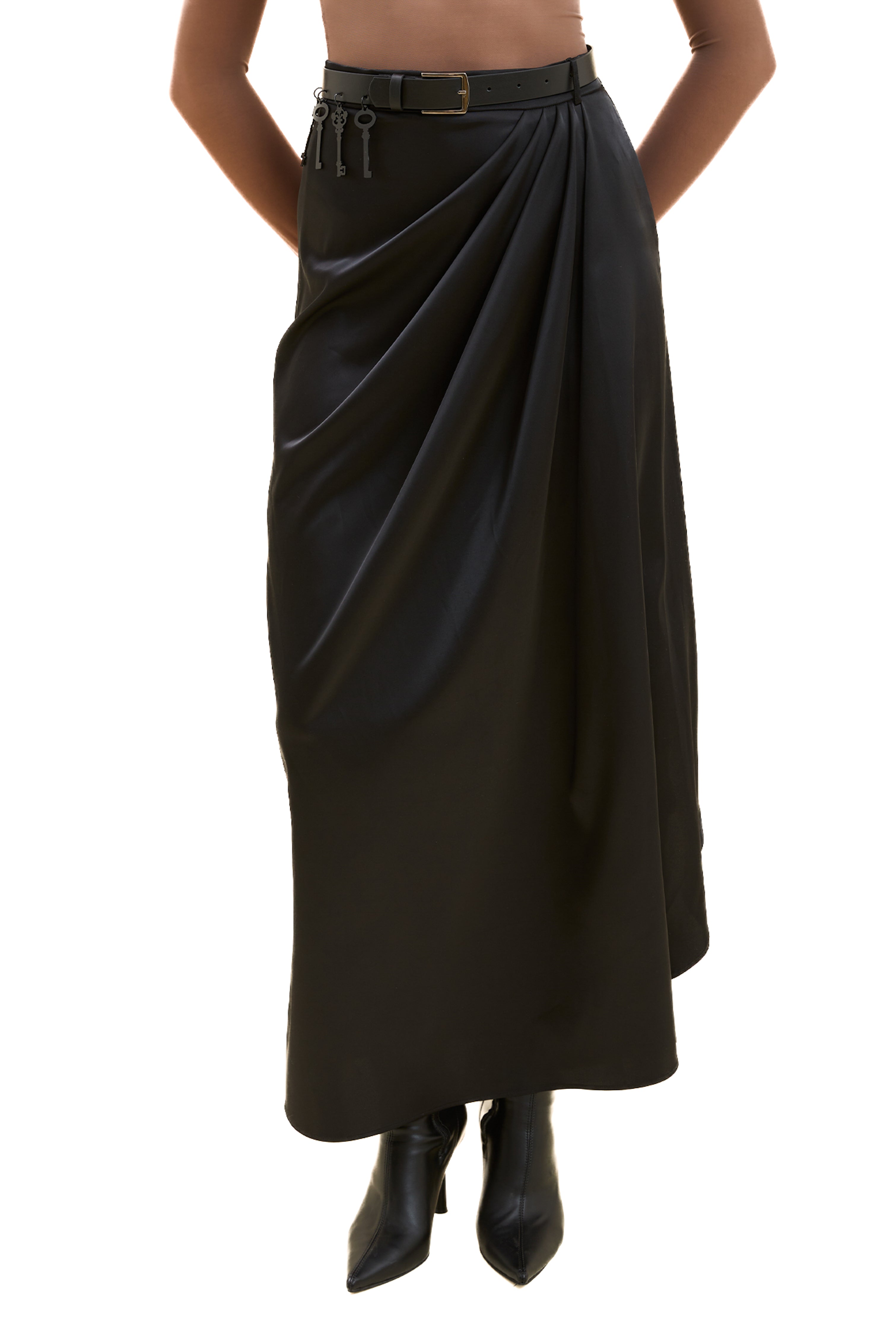 Belted Asymmetrical Maxi Skirt
