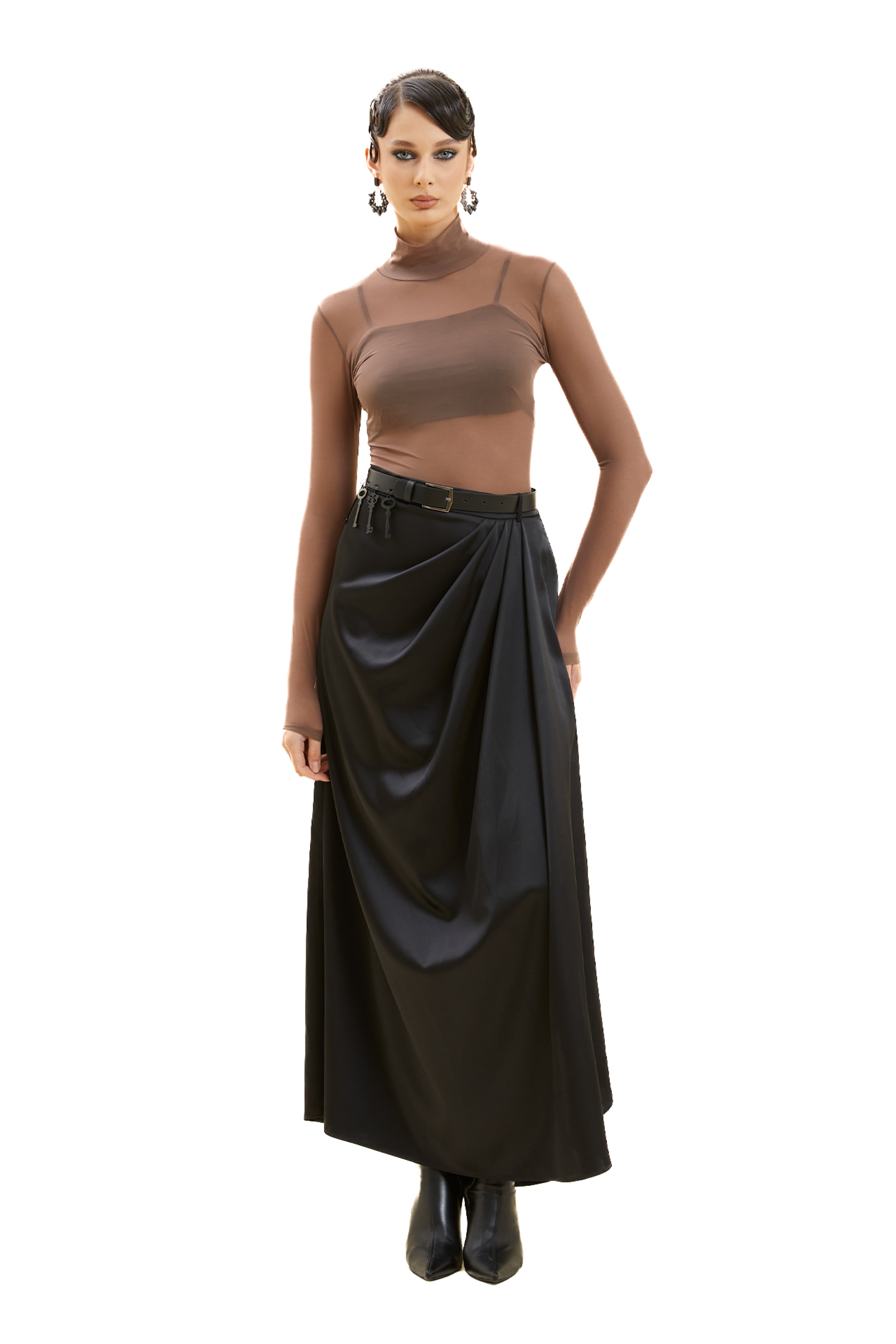 Belted Asymmetrical Maxi Skirt