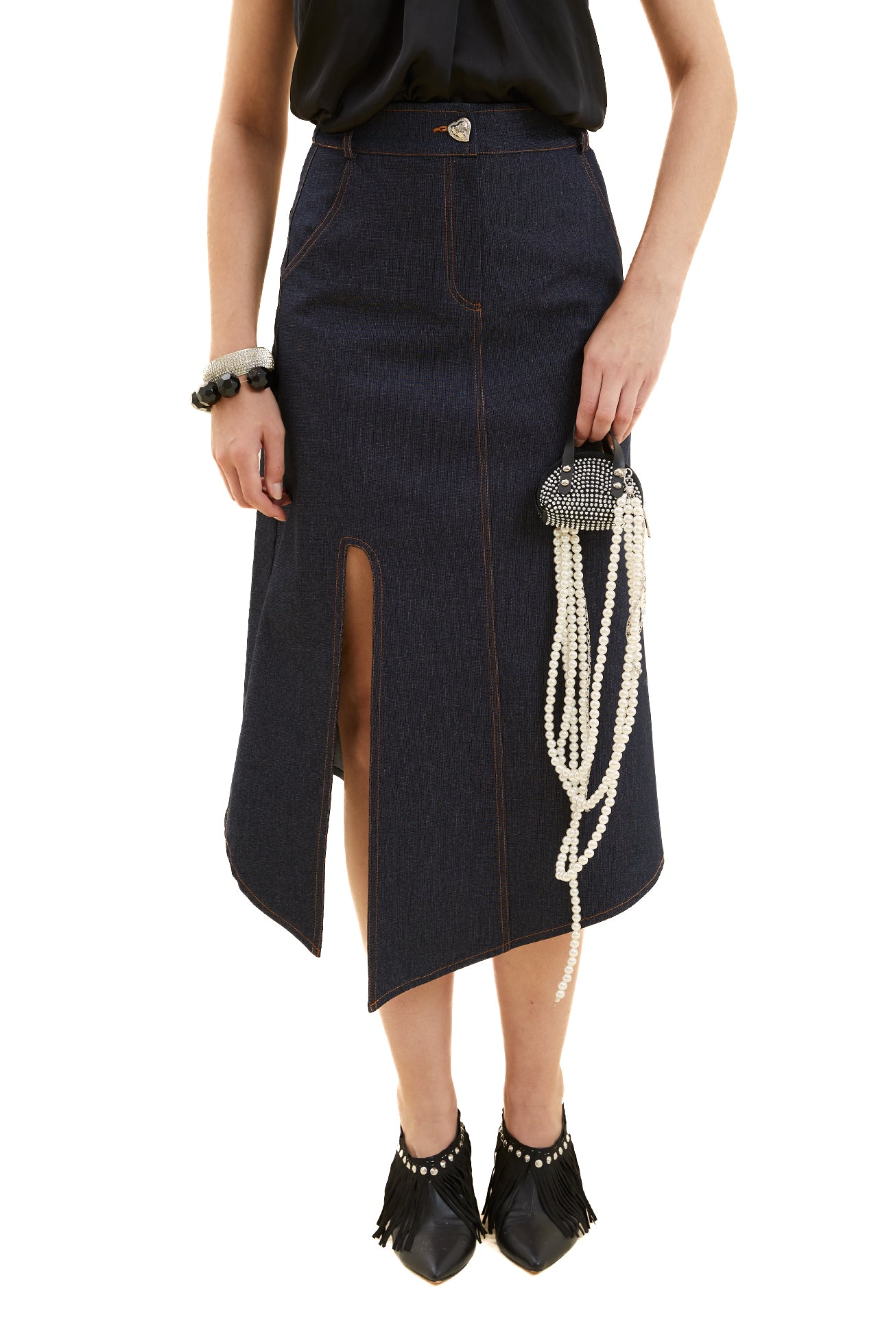 Slit Asymmetrical Jean Skirt