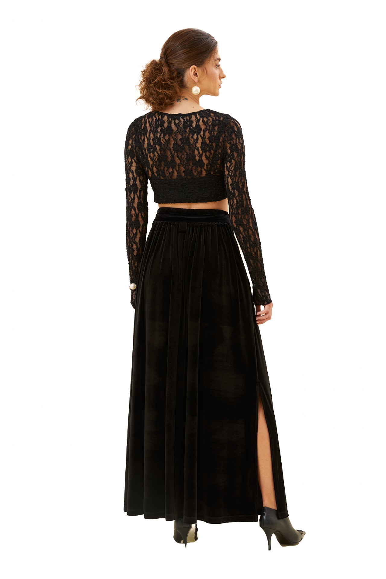 Pleated Velvet Maxi Skirt