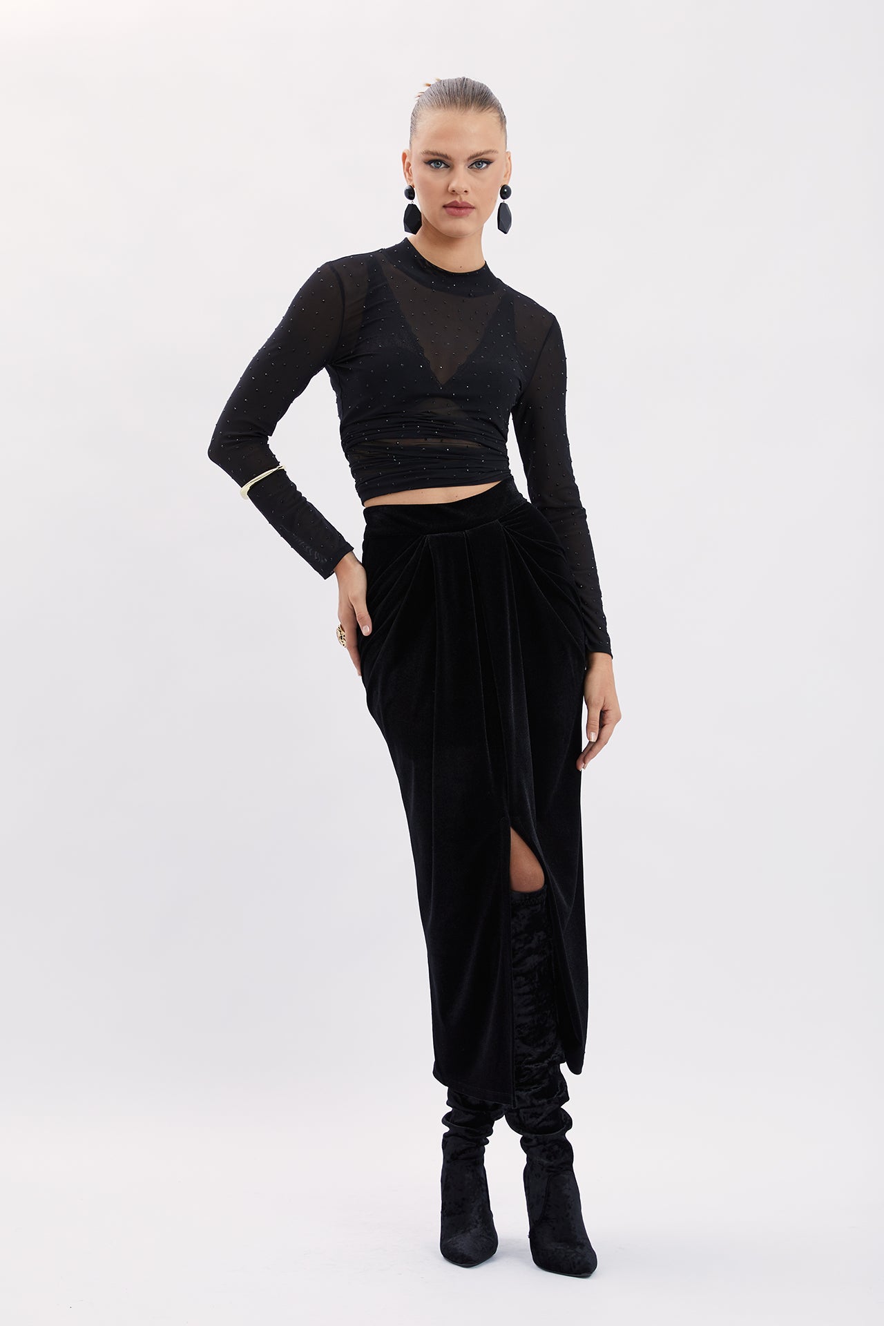 Skirt with Elastic Waist and Pleat Details