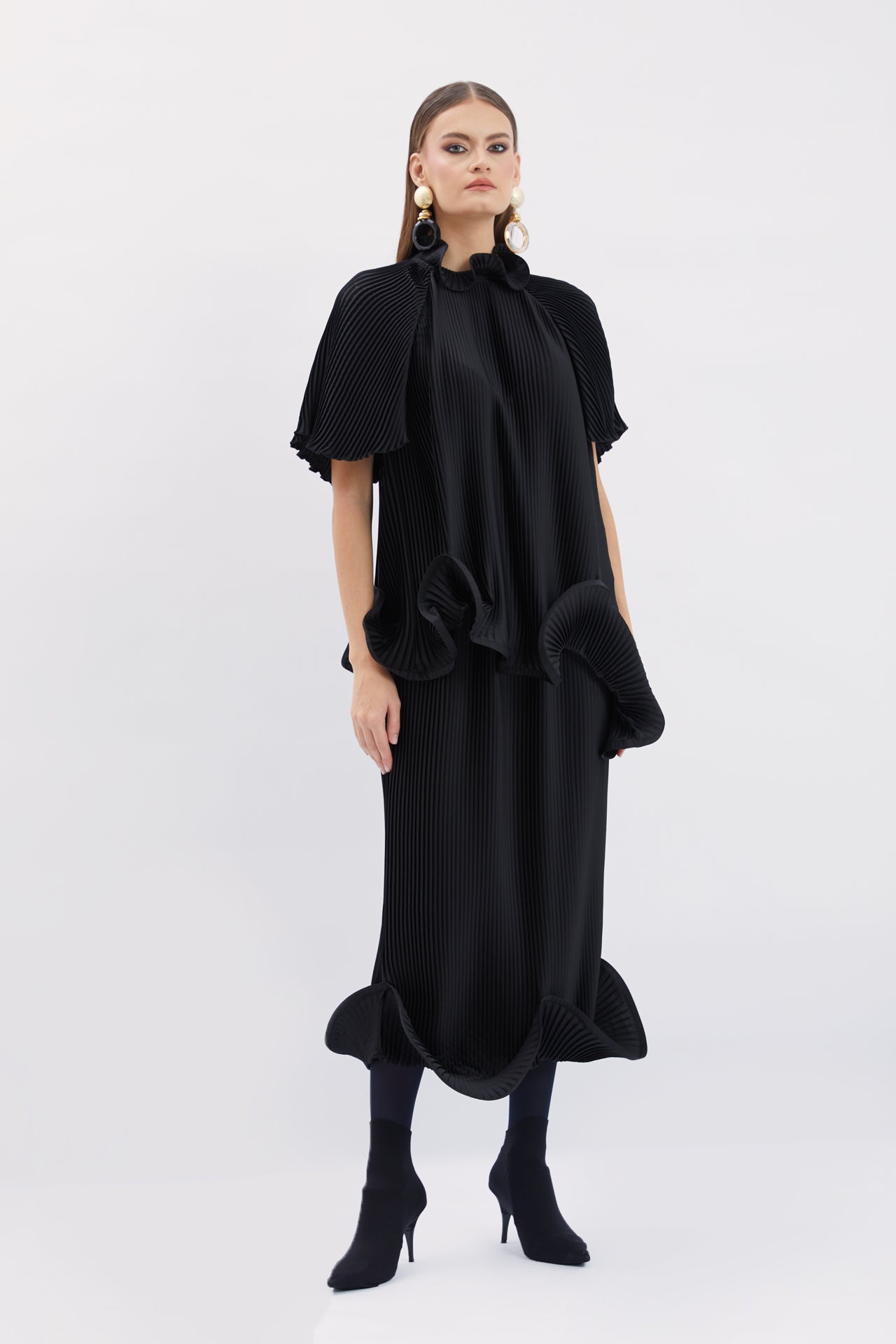 Pleated Skırt Set Wıth Ruffle Detaıl