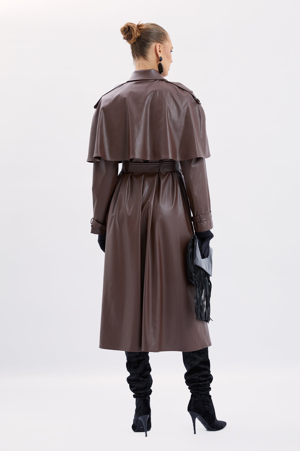 Leather Trench Coat with Cape Detail