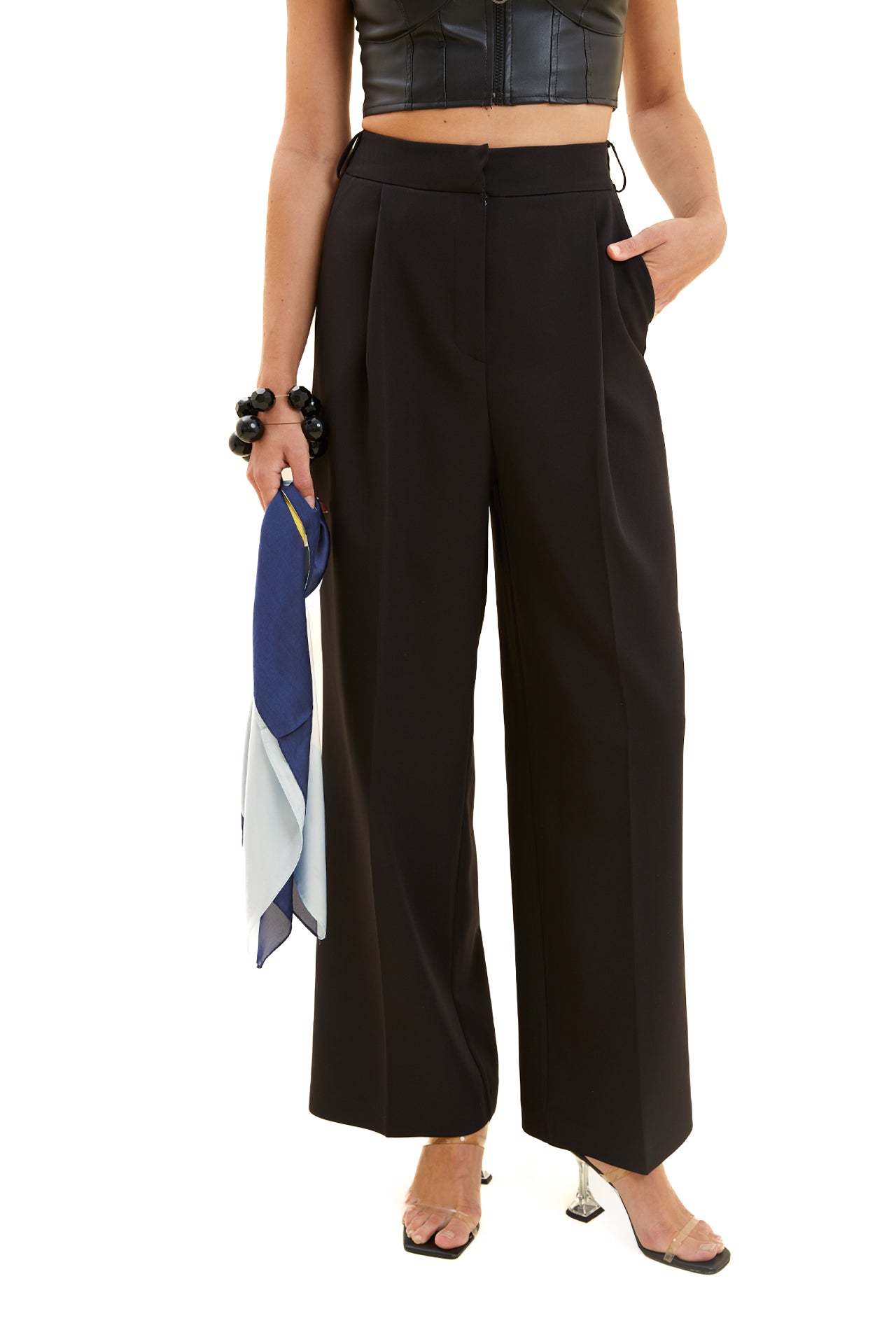 Wide Leg Pleated Trousers